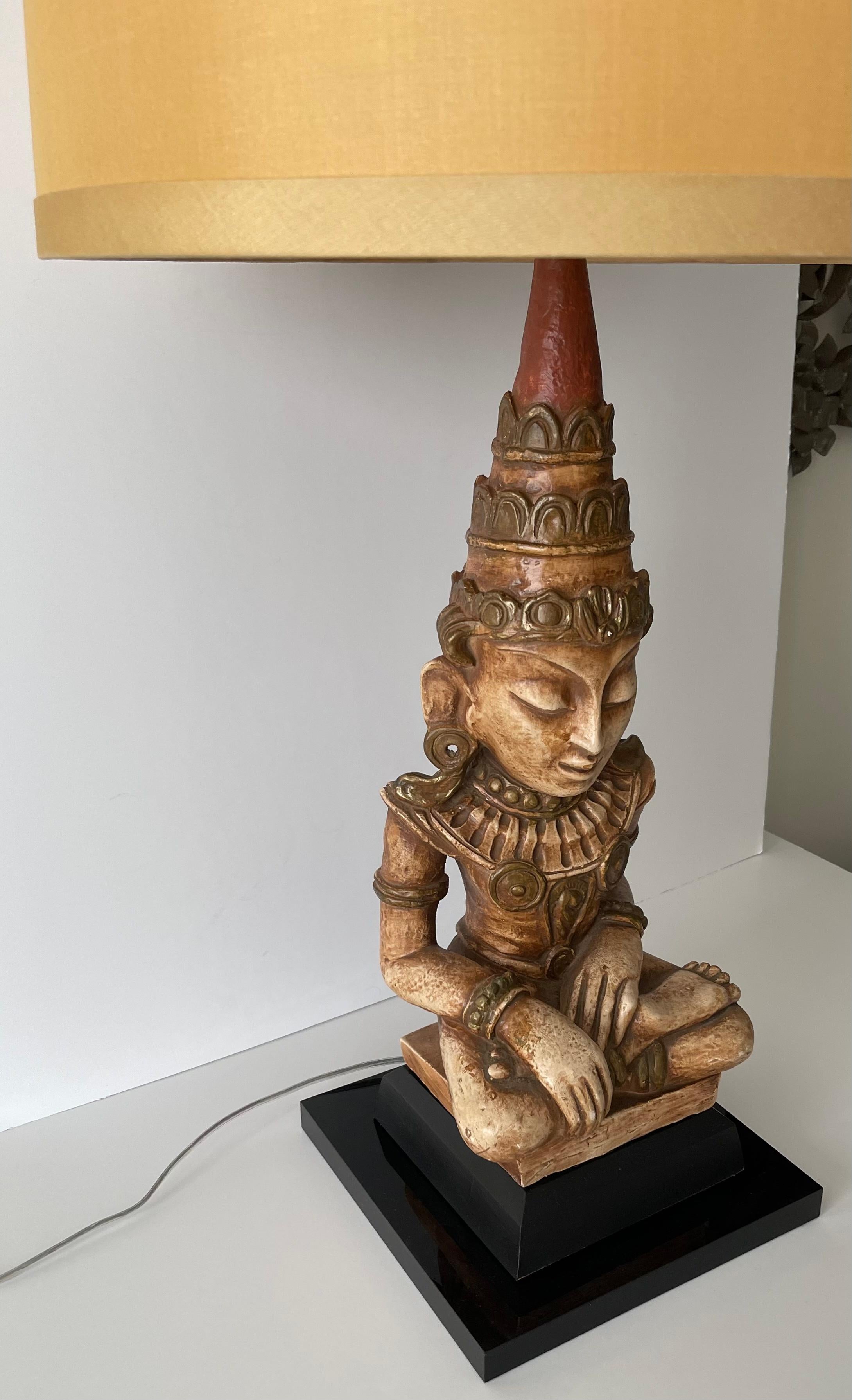 Painted Large James Mont Style Buddha Lamp For Sale