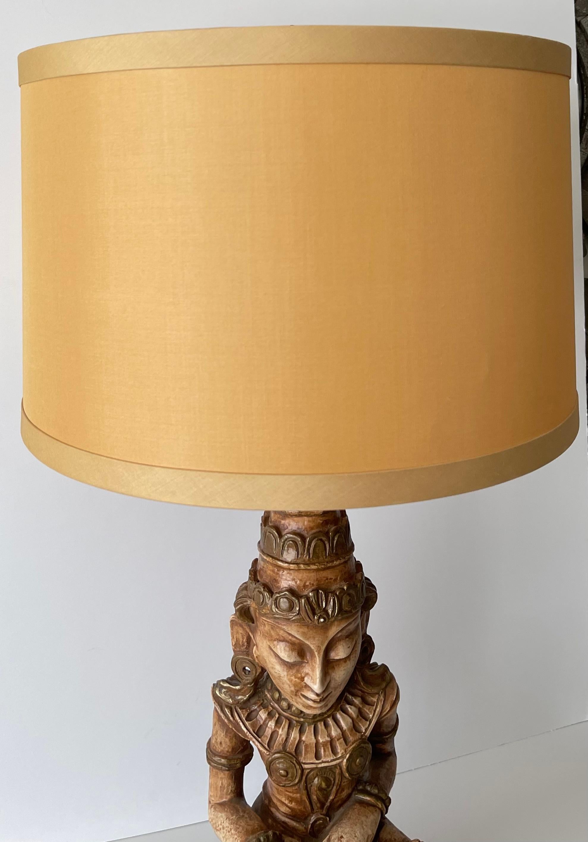 Wood Large James Mont Style Buddha Lamp For Sale
