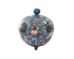 Large Japan Meiji Cloisonne Covered Jar Butterflies