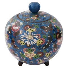 Large Japan Meiji Cloisonne Covered Jar Butterflies