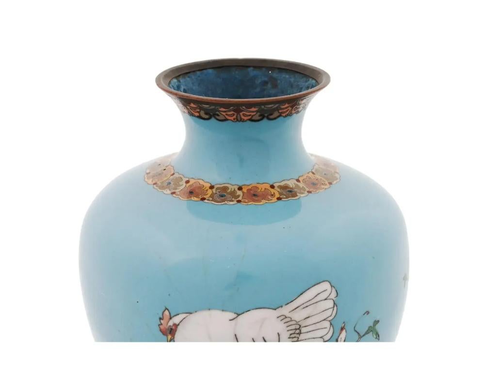 19th Century Antique Meiji Japanese Cloisonne Enamel Rooster Vase For Sale