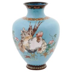 Large Japan Rooster Cloisonne Enamel Brass Vase