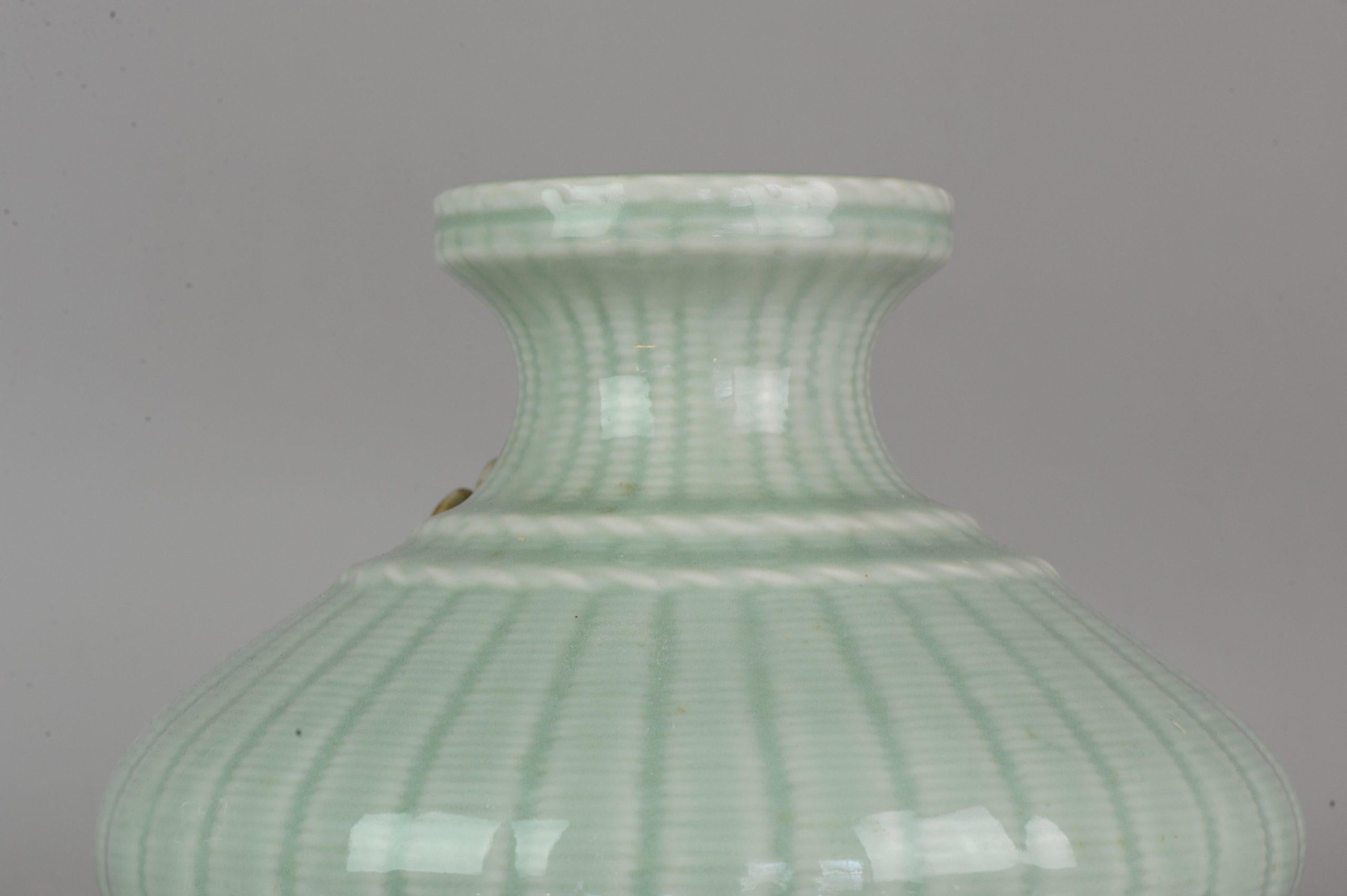 Large Chinese 20th-21st Century Monochrome Celadon Porcelain Vase Crab Fishnet For Sale 6