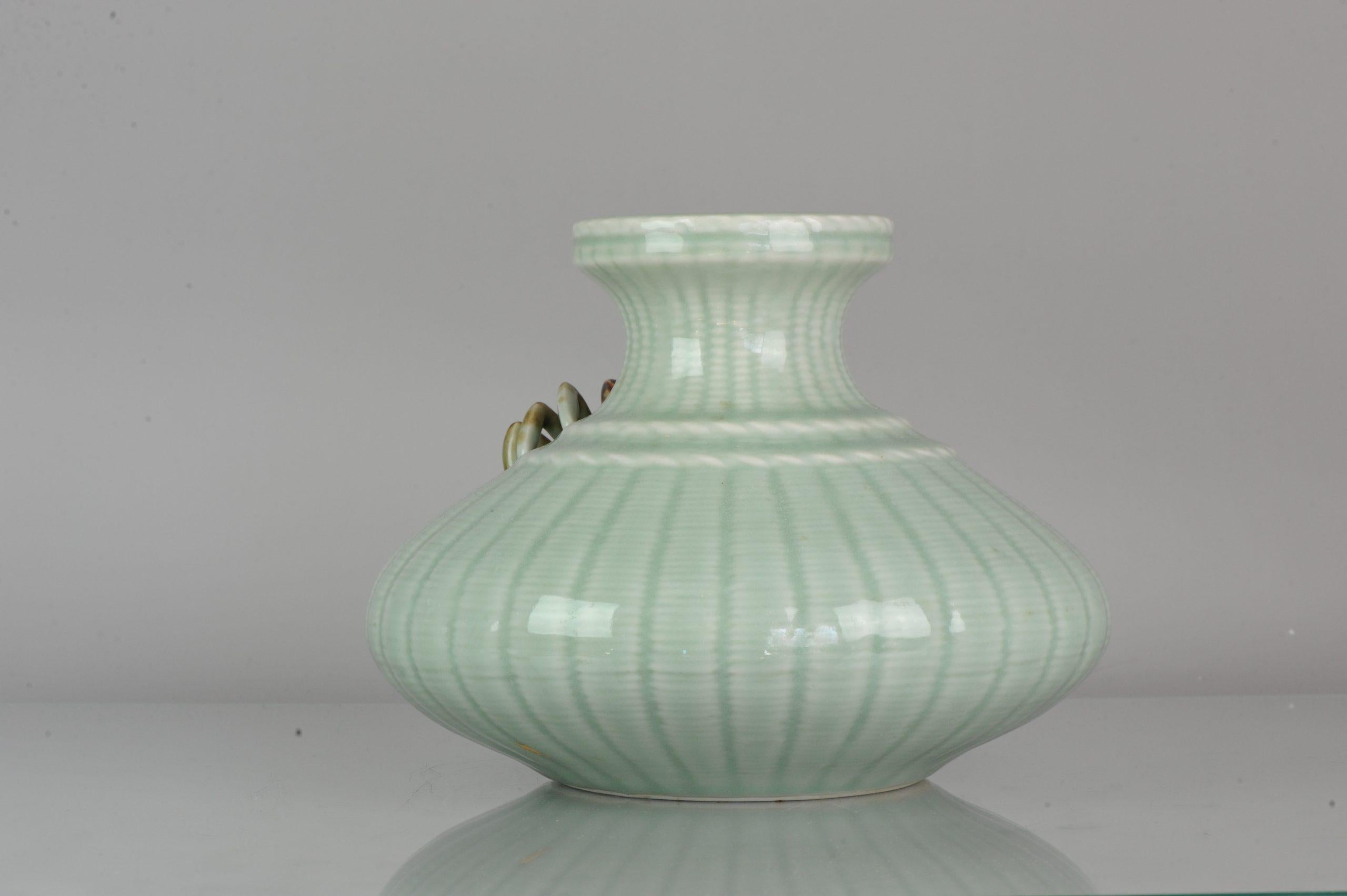 20th Century Large Chinese 20th-21st Century Monochrome Celadon Porcelain Vase Crab Fishnet For Sale