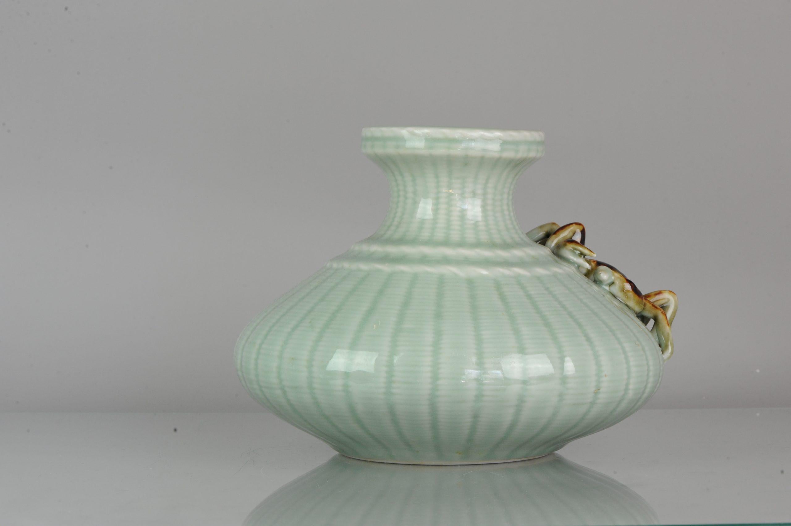 Large Chinese 20th-21st Century Monochrome Celadon Porcelain Vase Crab Fishnet For Sale 1
