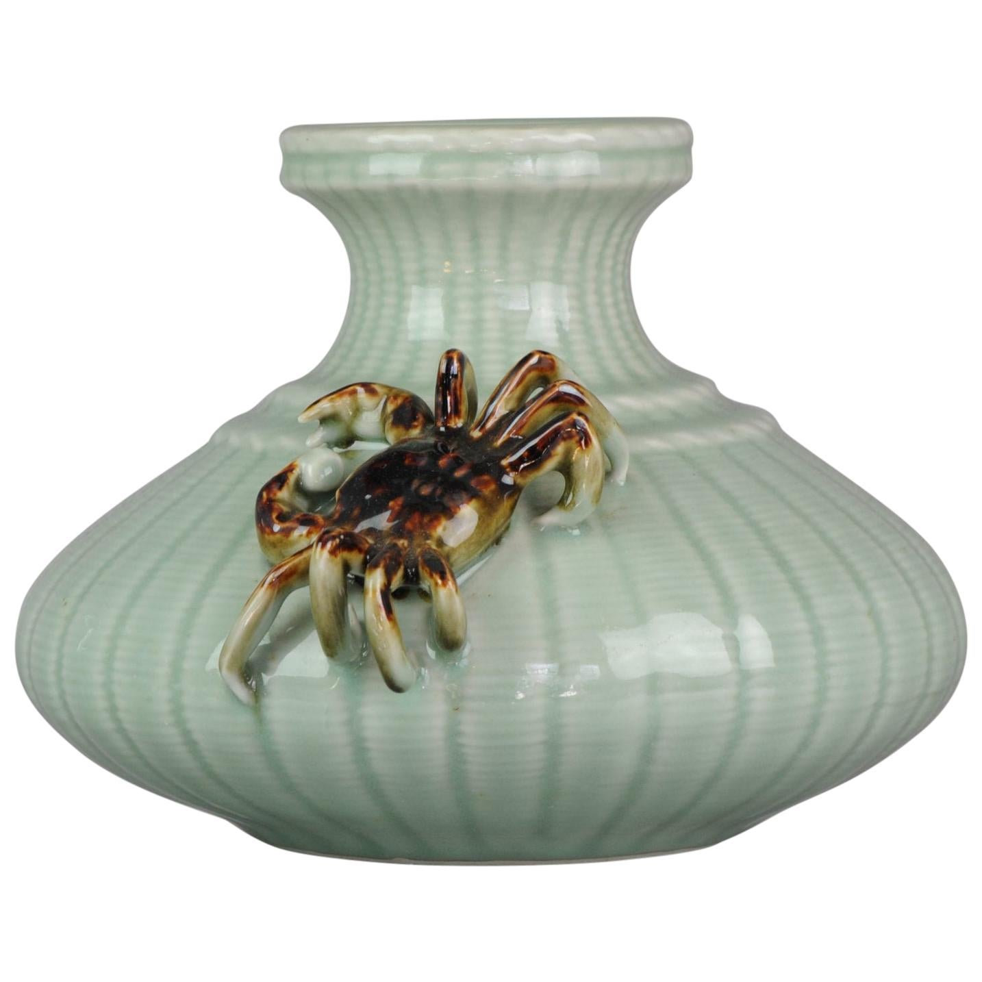 Large Chinese 20th-21st Century Monochrome Celadon Porcelain Vase Crab Fishnet For Sale