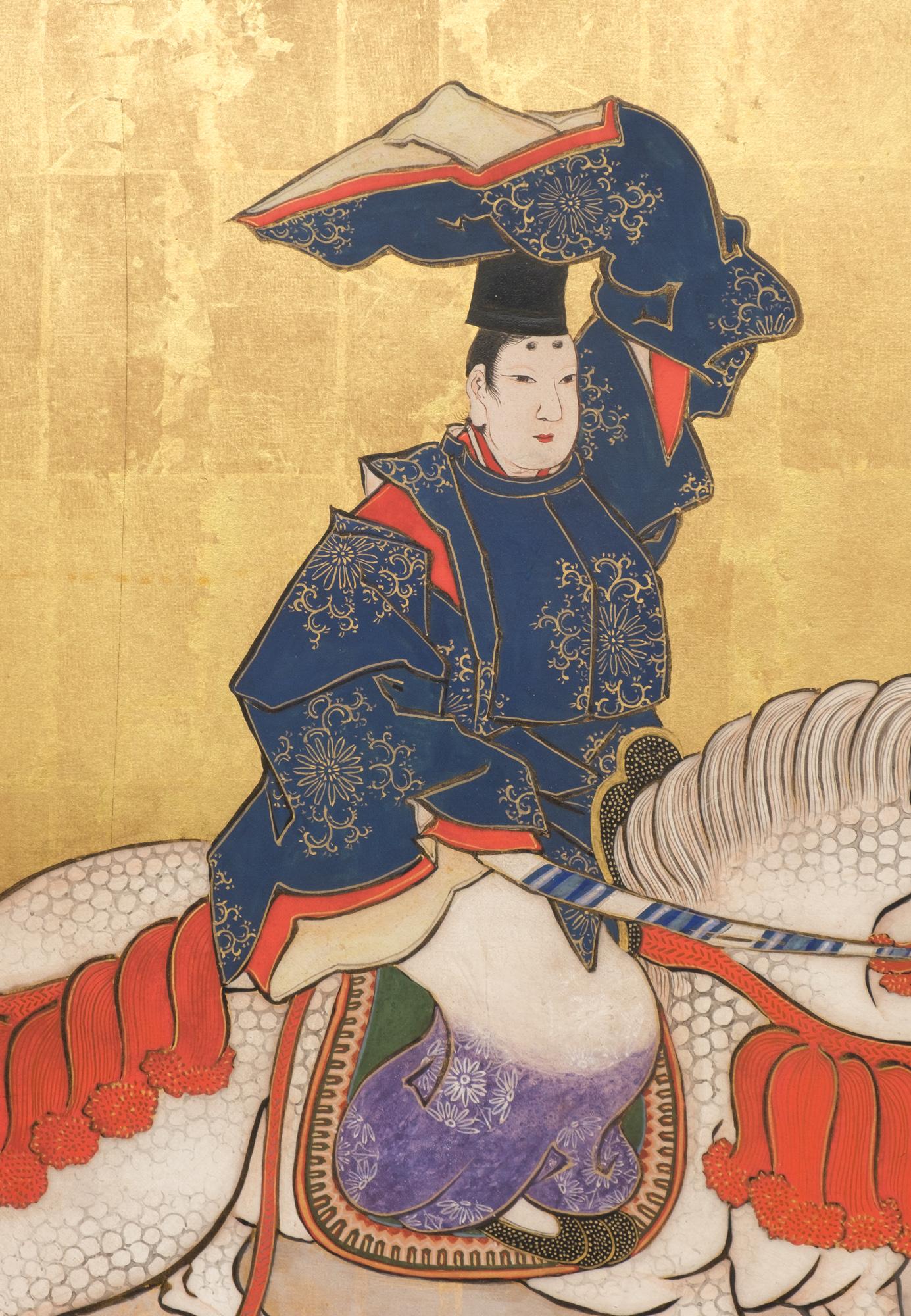 Large Japanese 6-panel byôbu 屏風 (folding screen) of Prince Genji riding a horse 4