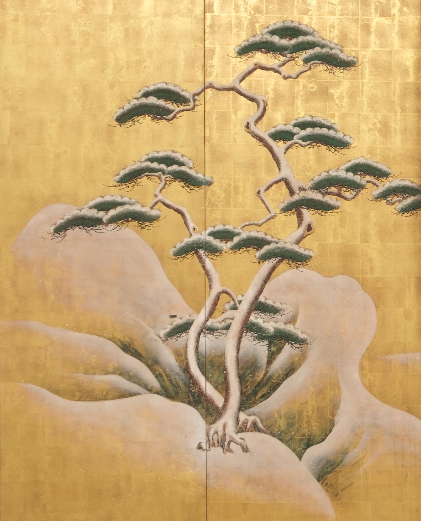 Large Japanese 6-panel byôbu 屏風 (folding screen) of Prince Genji riding a horse In Good Condition In Amsterdam, NL