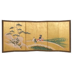 Large Japanese 6-panel byôbu 屏風 (folding screen) of Prince Genji riding a horse