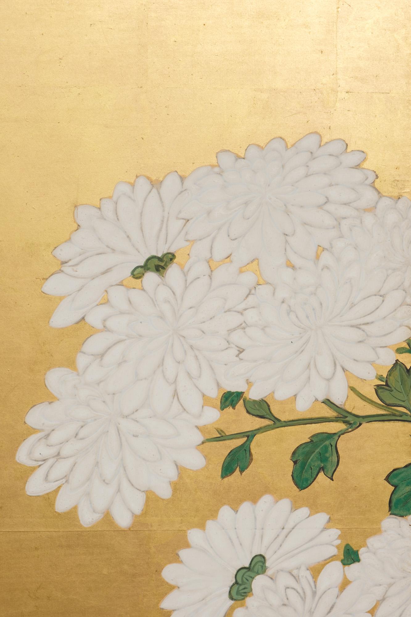 Large Japanese 6-panel byôbu 屏風 (folding screen) with chrysanthemum garden For Sale 7