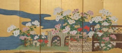 Large Japanese 6-panel byôbu 屏風 (folding screen) with chrysanthemum garden