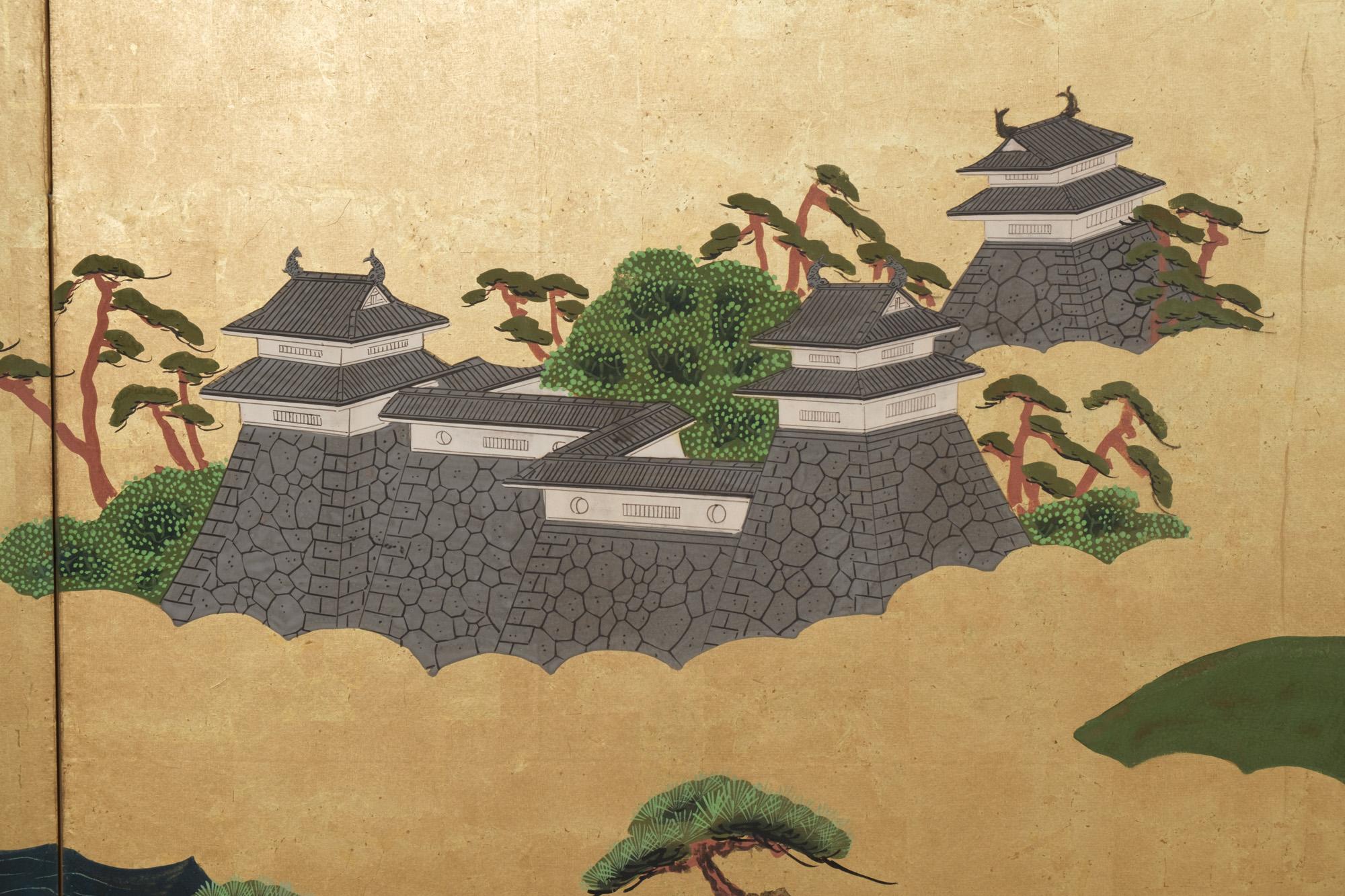 Large Japanese 6-panel byôbu 屏風 (folding screen) with Edo genre painting 10
