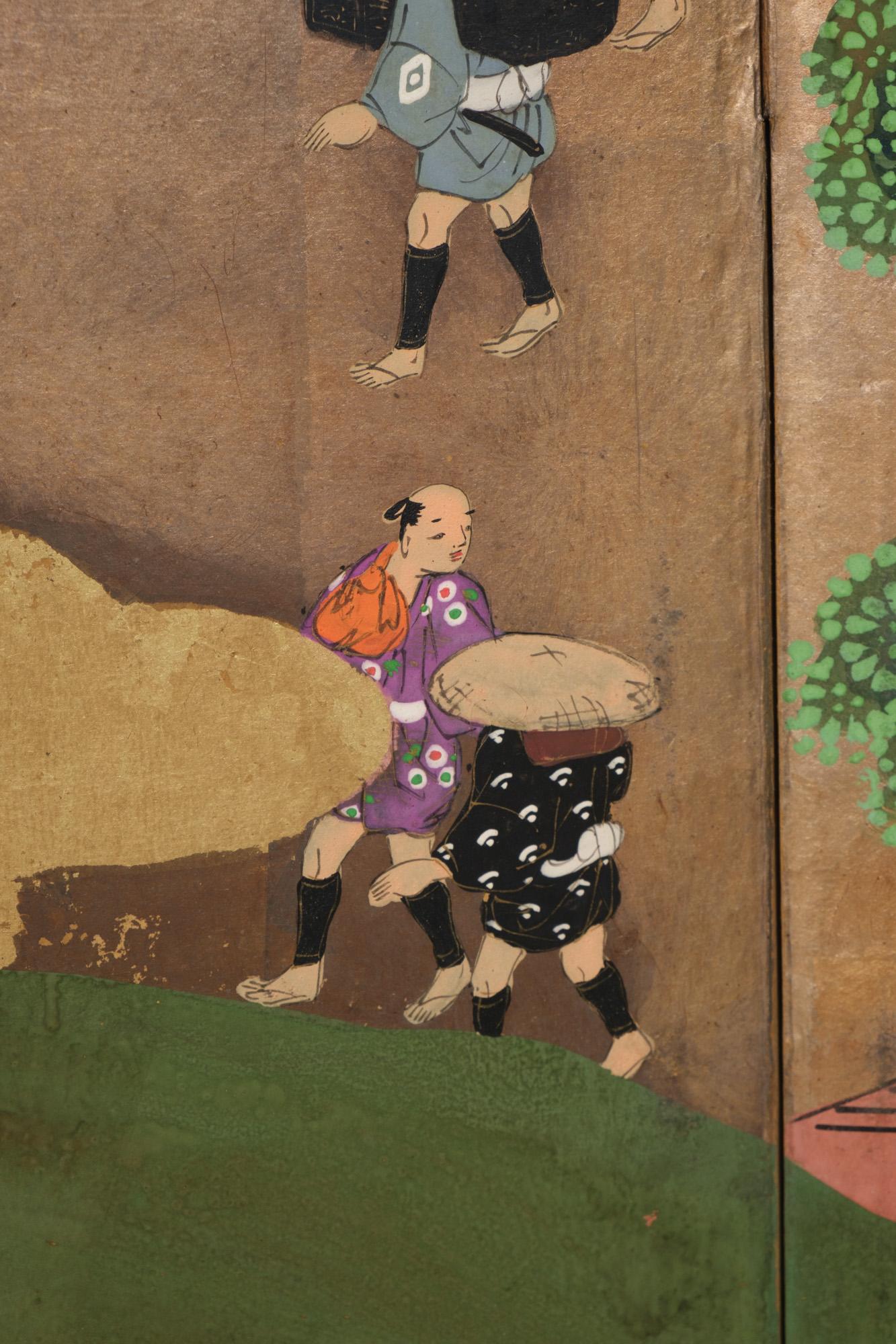 Large Japanese 6-panel byôbu 屏風 (folding screen) with Edo genre painting 1