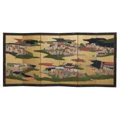 Grande byôbu giapponese a 6 pannelli 屏風 (paravento) con dipinti di genere Edo