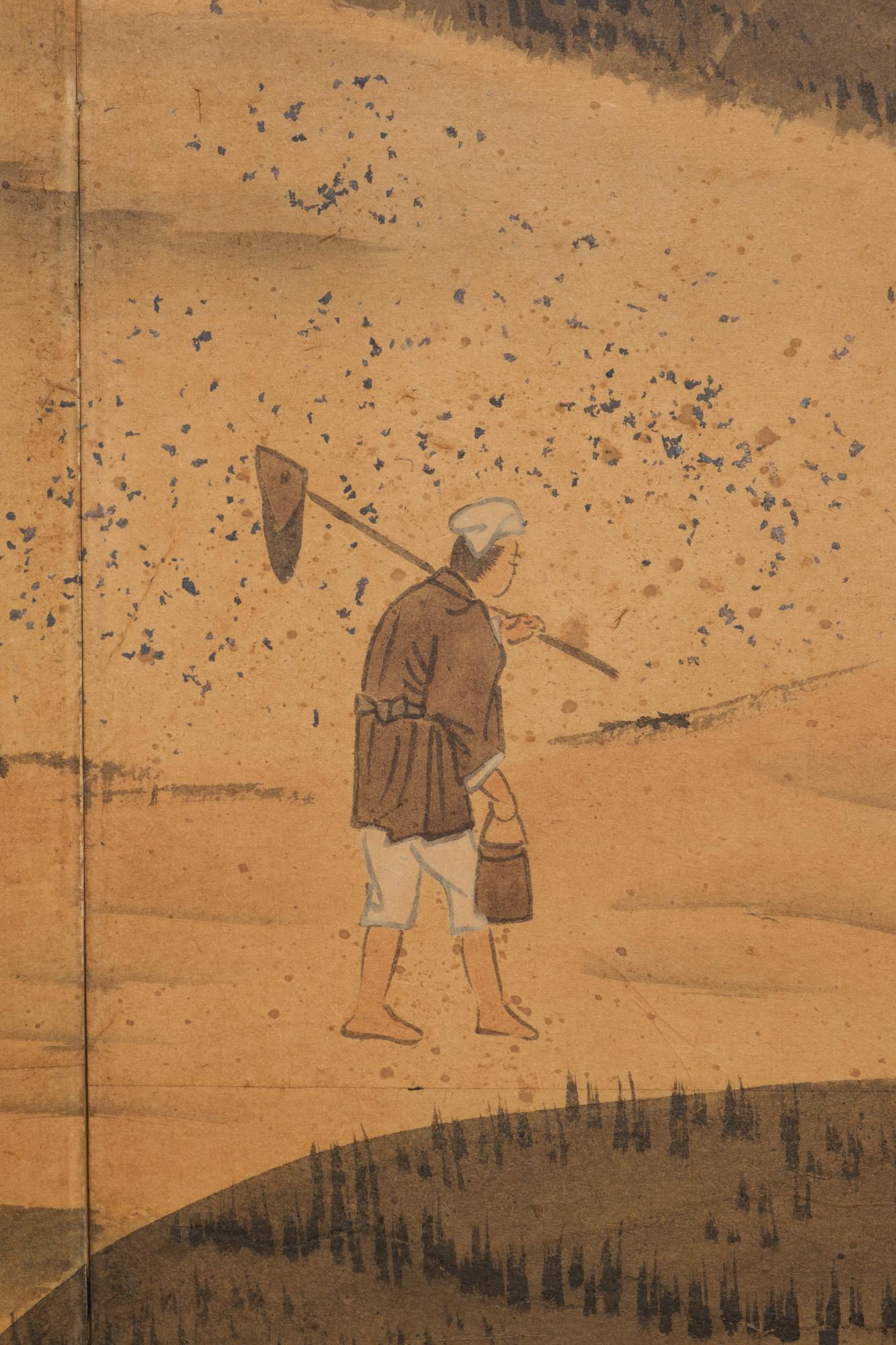 Grand byôbu japonais à 6 panneaux 屏風 (paravent) avec peinture de genre. en vente 3