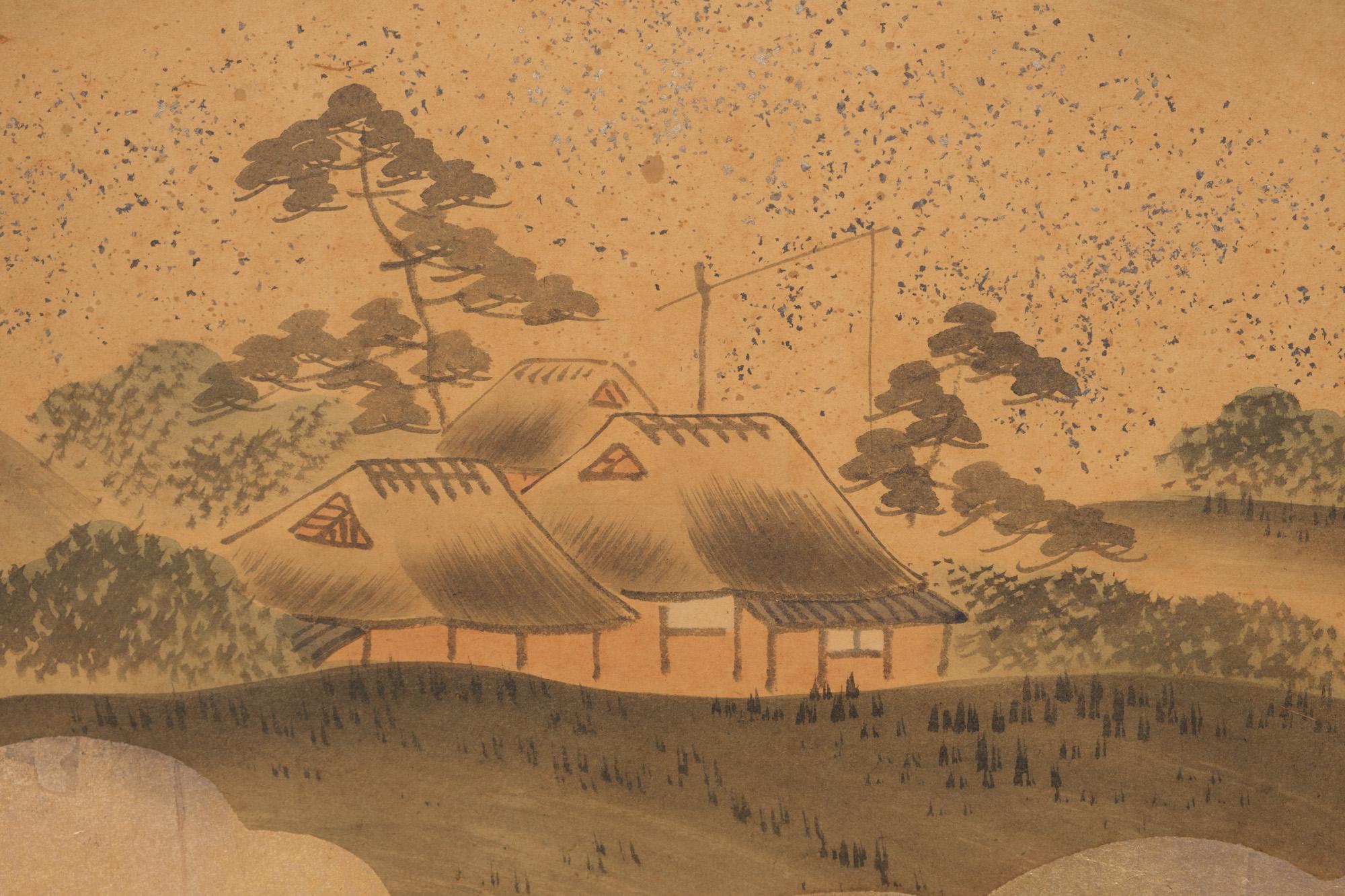 Grand byôbu japonais à 6 panneaux 屏風 (paravent) avec peinture de genre. en vente 9