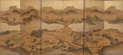 Large Japanese 6-panel byôbu 屏風 (folding screen) with genre painting