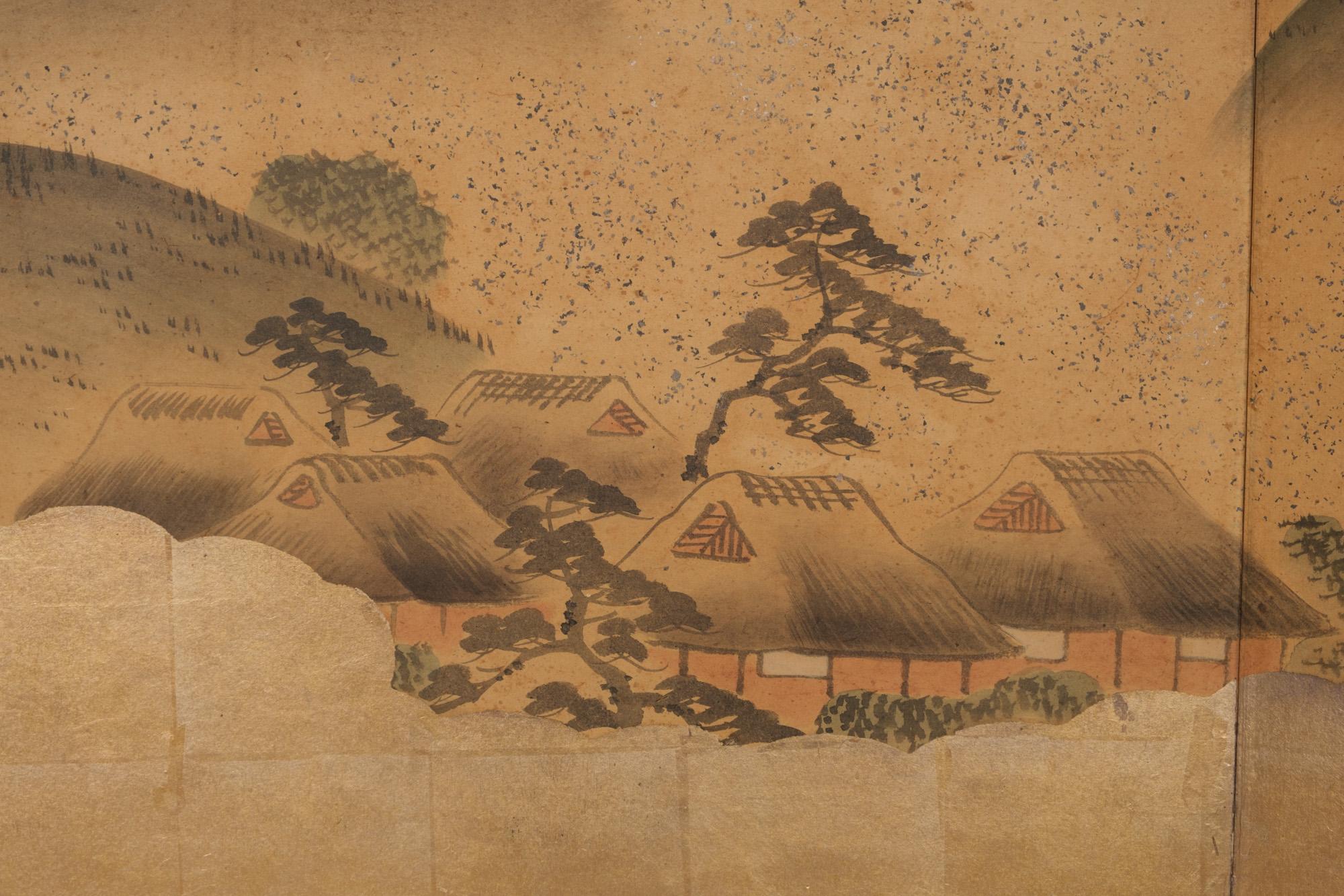 Grand byôbu japonais à 6 panneaux 屏風 (paravent) avec peinture de genre. en vente 1
