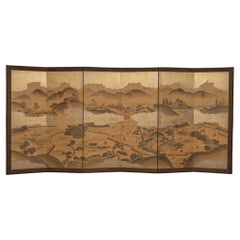 Large Japanese 6-panel byôbu 屏風 (folding screen) with genre painting
