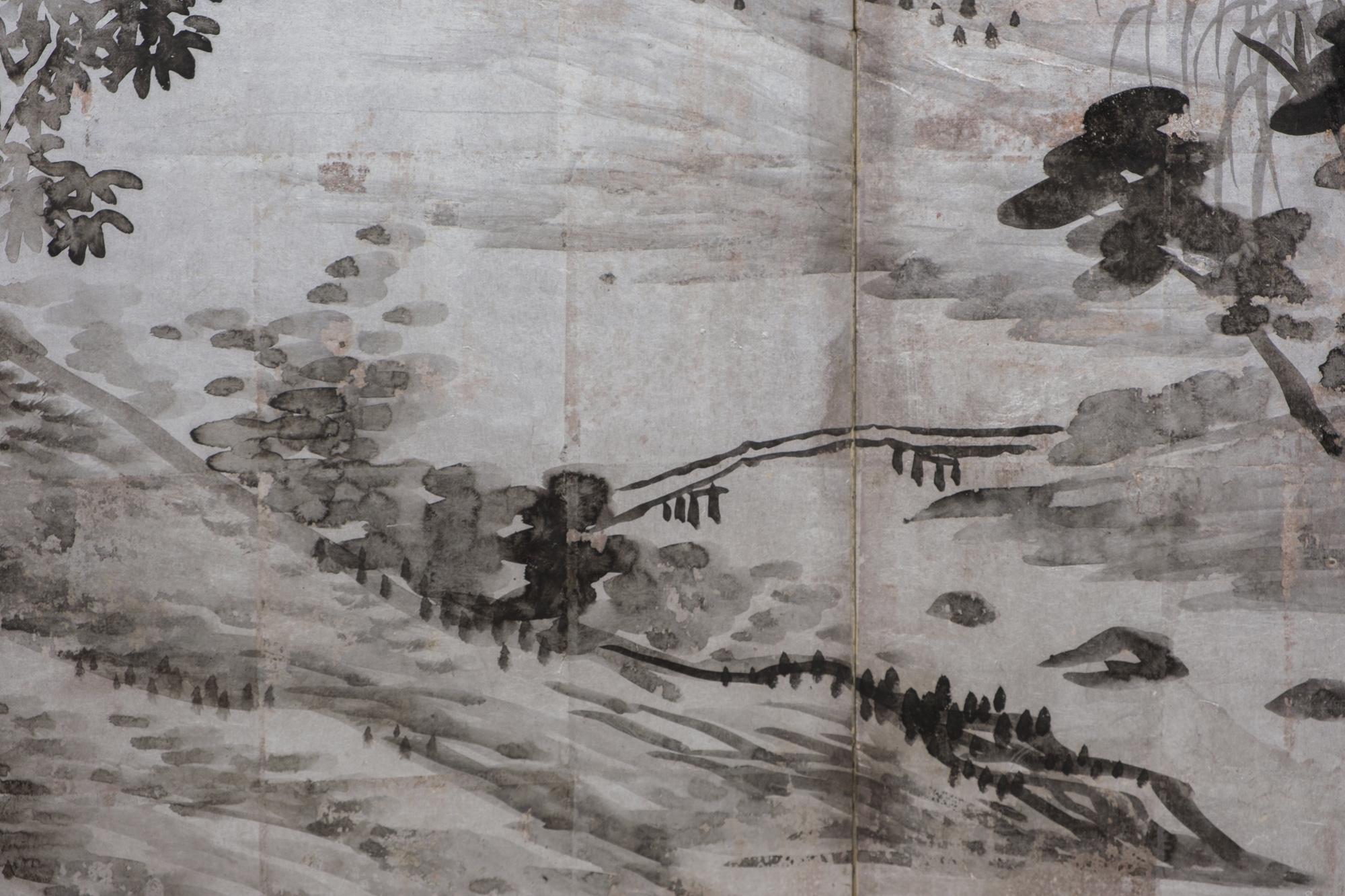 Large Japanese 6-panel byôbu 屏風 (folding screen) with mountainous landscape 4