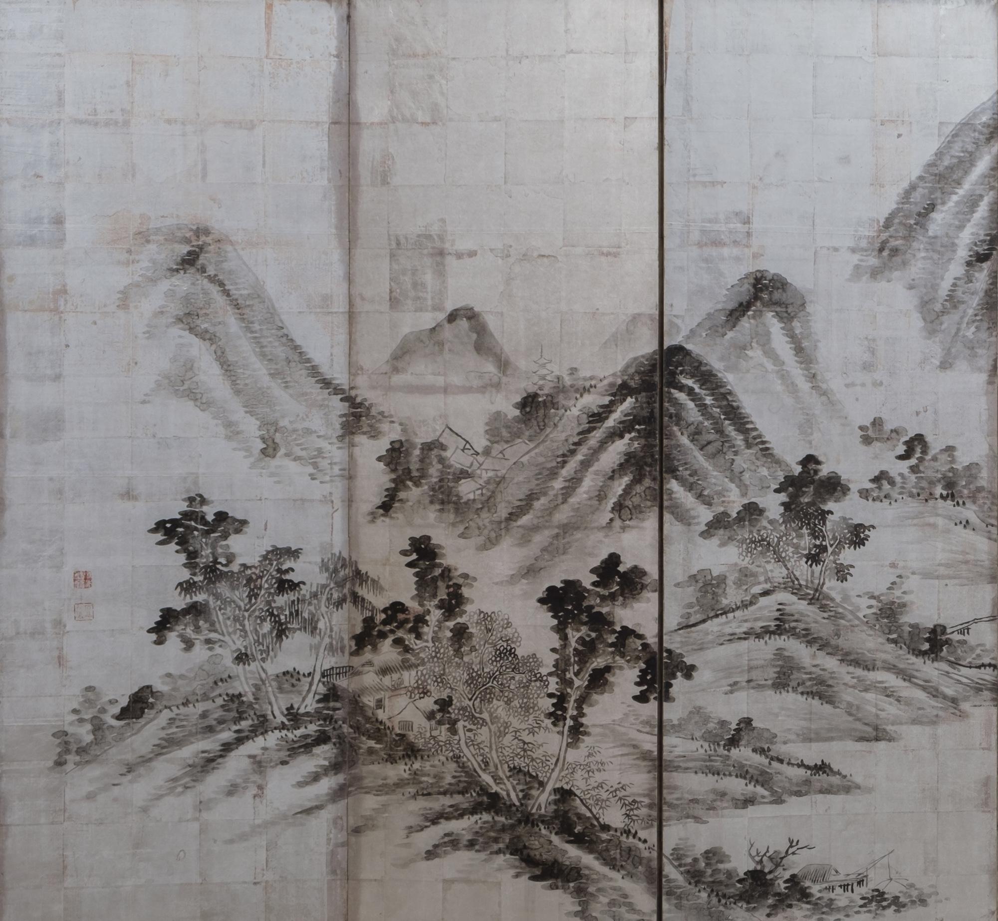Large Japanese 6-panel byôbu 屏風 (folding screen) with mountainous landscape 5