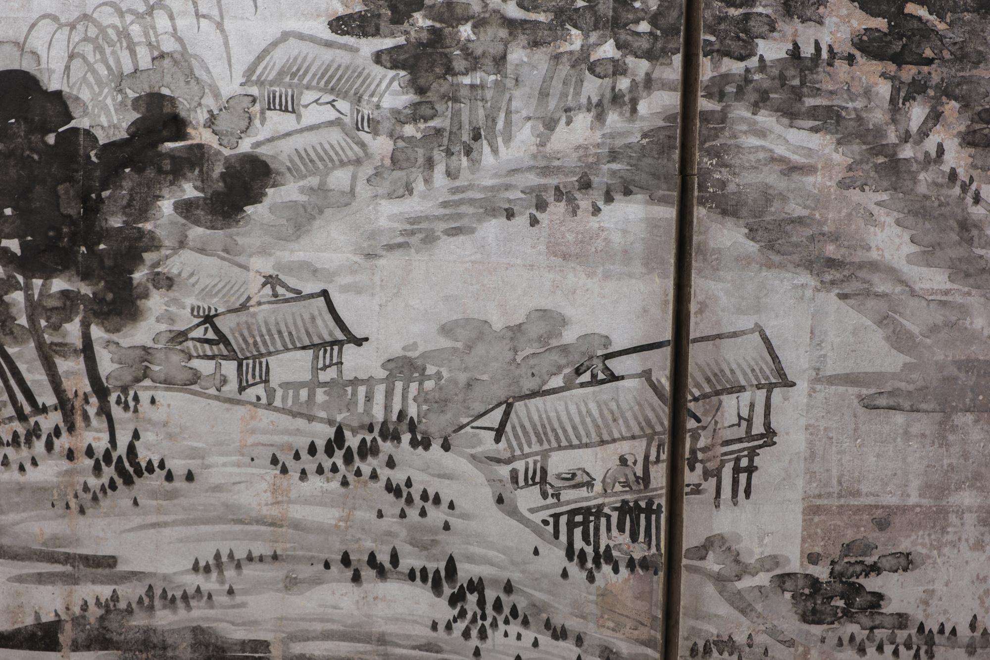Large Japanese 6-panel byôbu 屏風 (folding screen) with mountainous landscape 7