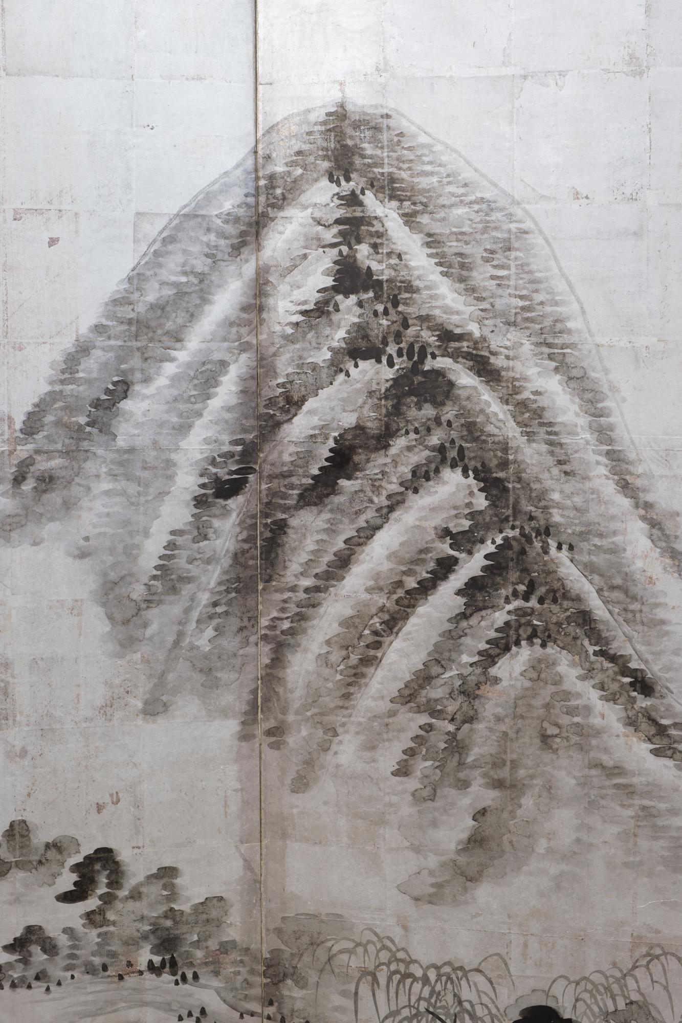 Large Japanese 6-panel byôbu 屏風 (folding screen) with mountainous landscape 8
