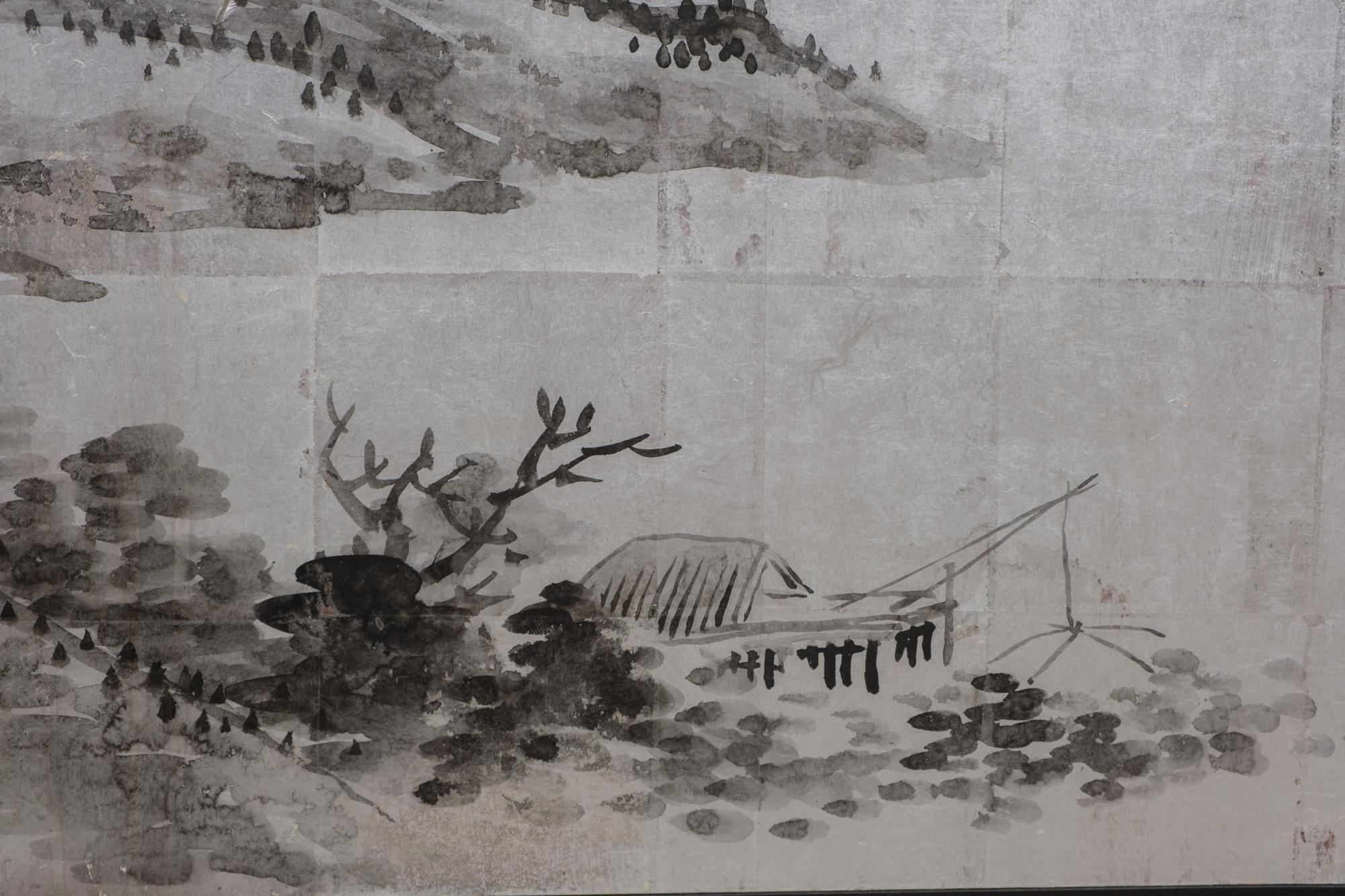 Large Japanese 6-panel byôbu 屏風 (folding screen) with mountainous landscape 3