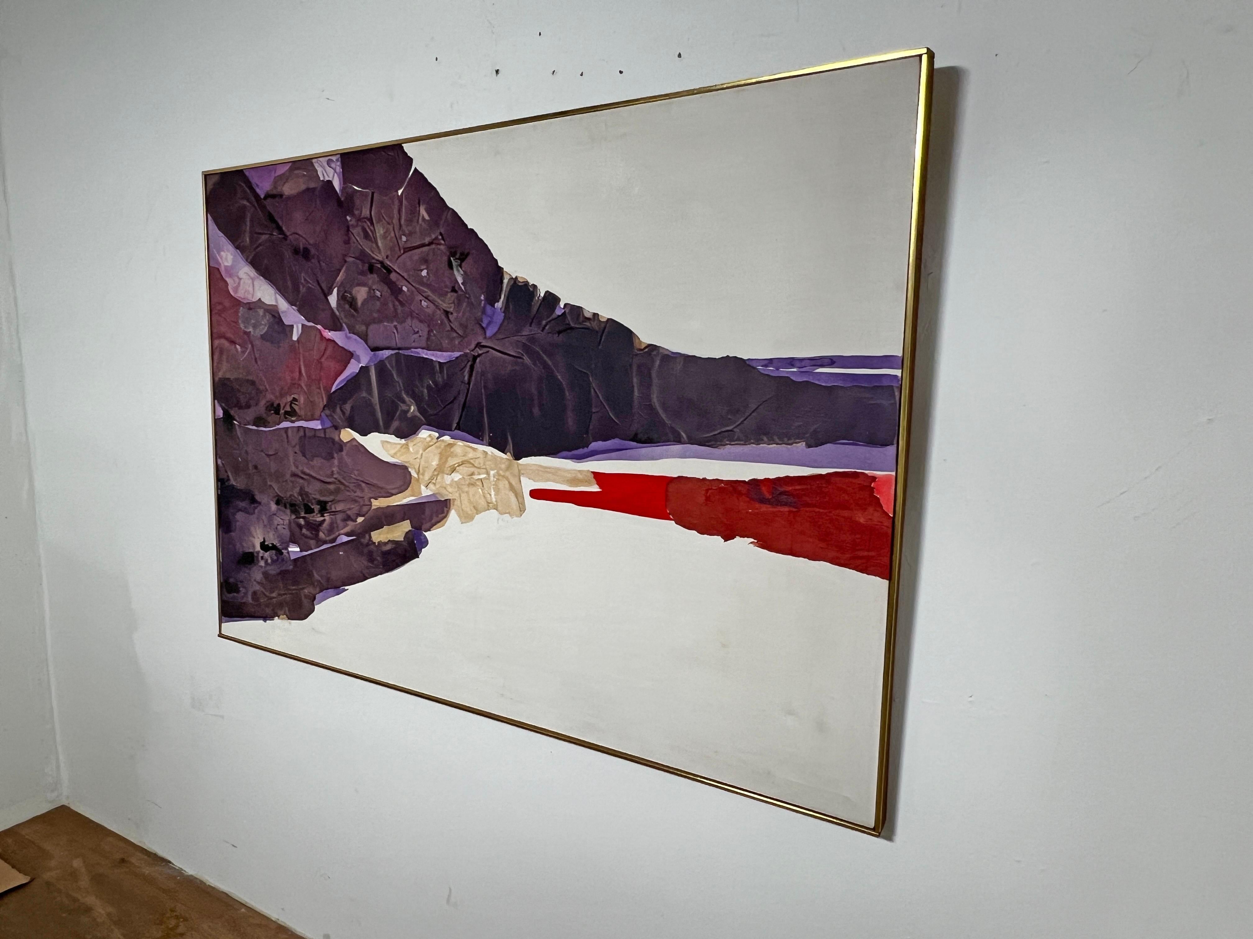 A large Japanese abstract painting, ca. 1960s, by the female artist Teruko Hiramatsu. Hiramatsu studied under Kazuo Sakata, who had immersed himself in the art of prewar Paris and was an assistant to Fernand Leger. Sakata is today recognized as a
