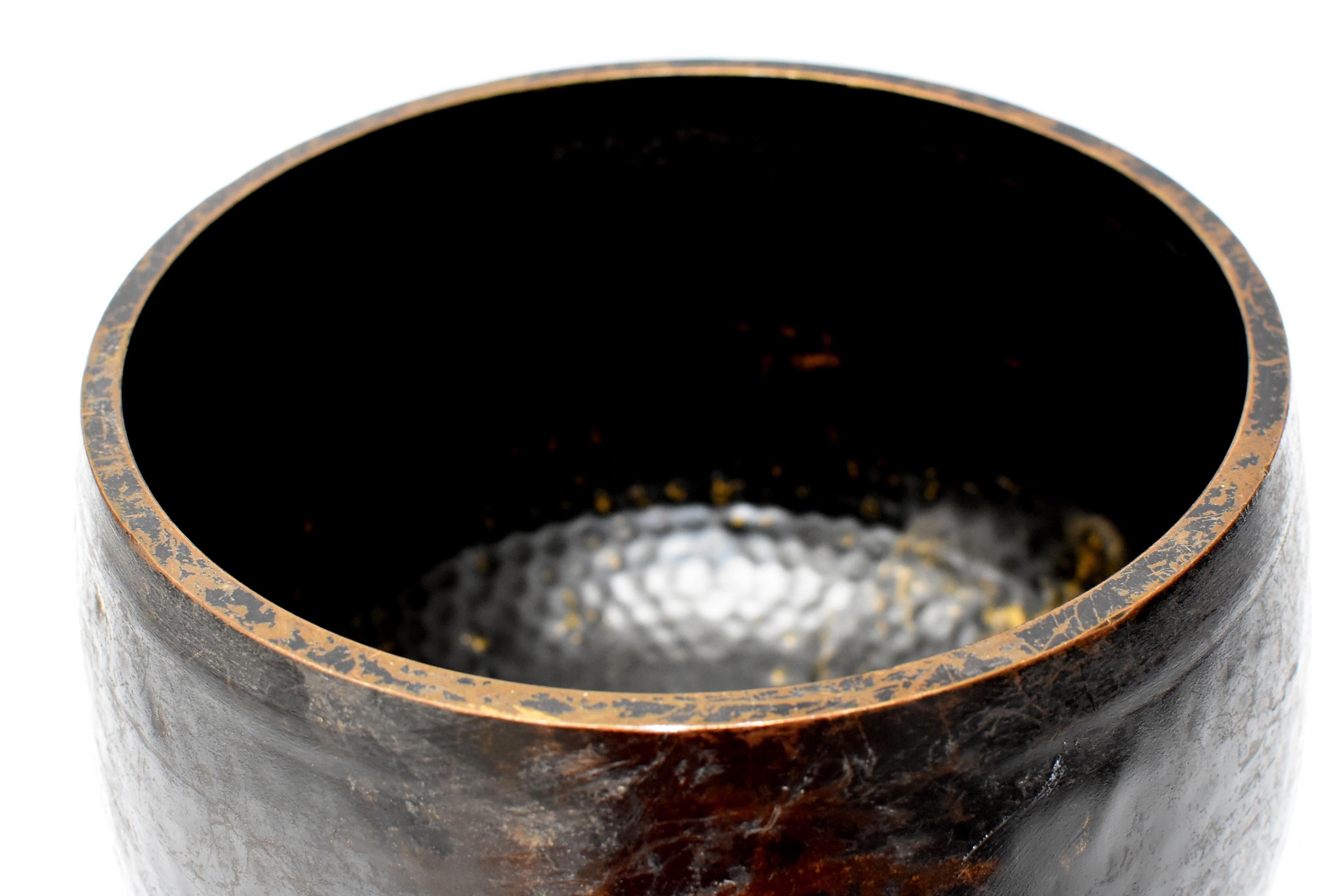 Large Japanese Antique Bronze Singing Bowl 1, Black, Hand Hammered 6