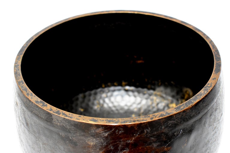 Large Japanese Antique Bronze Singing Bowl 1, Black, Hand Hammered at