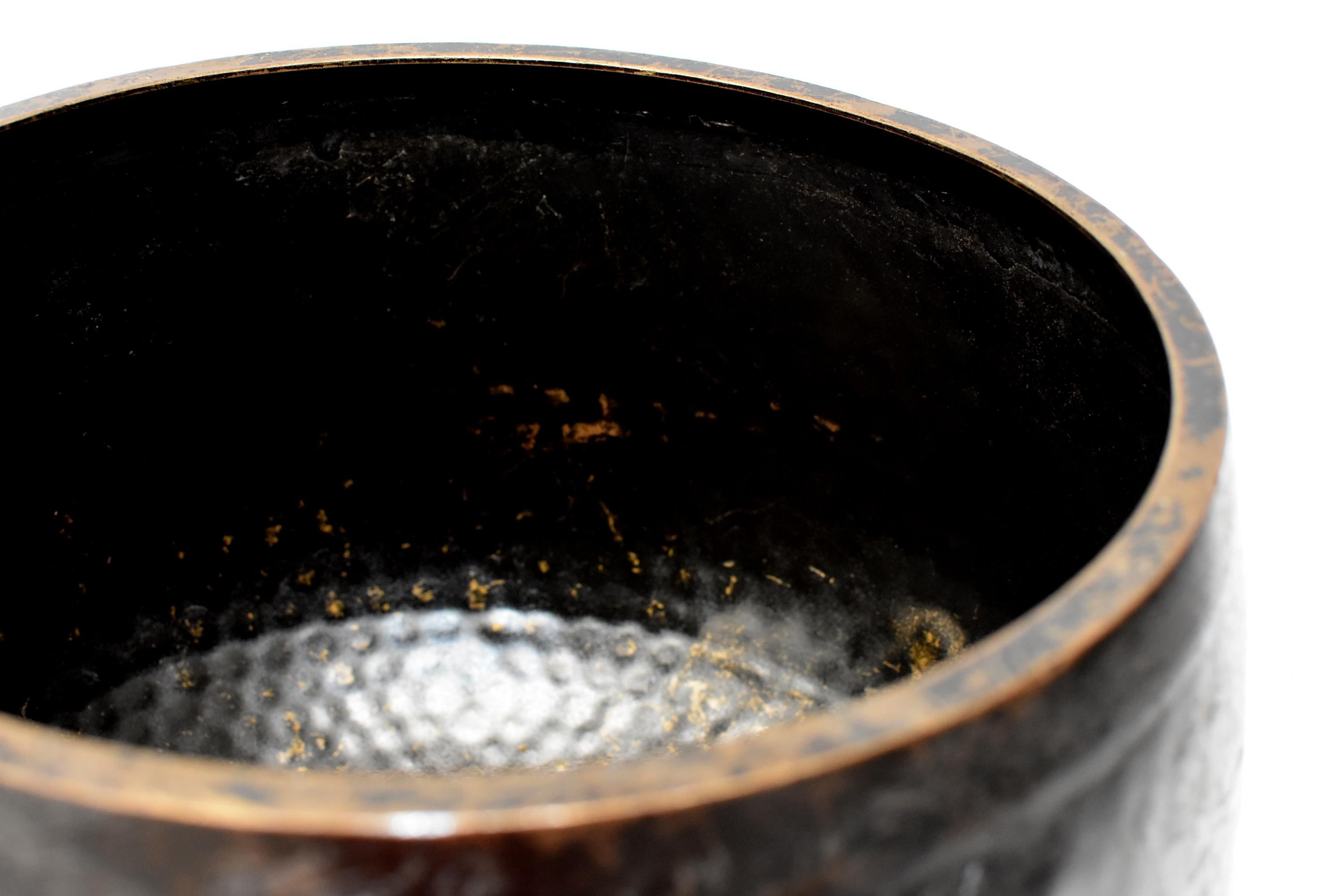 Large Japanese Antique Bronze Singing Bowl 1, Black, Hand Hammered 8