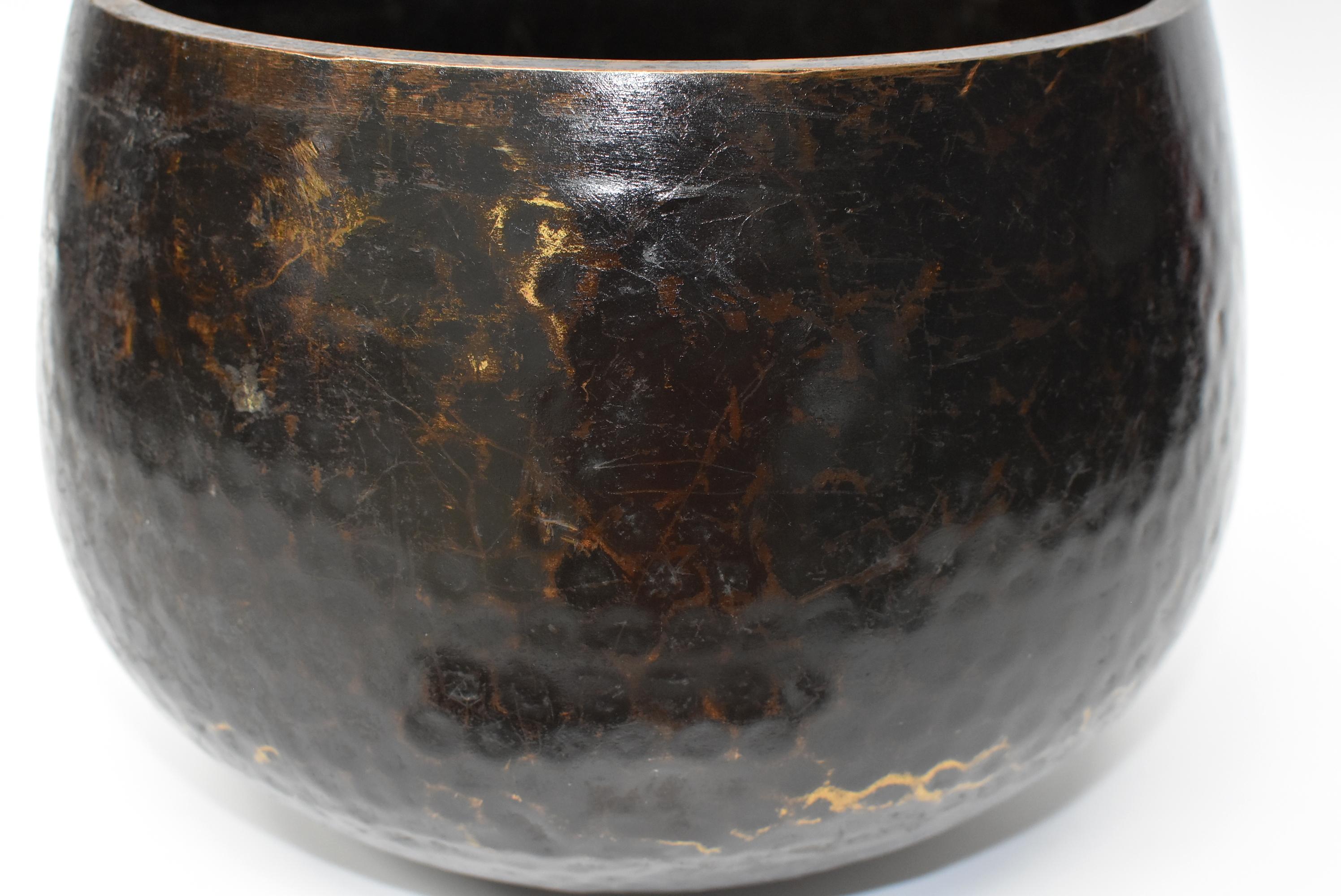 Large Japanese Antique Bronze Singing Bowl 1, Black, Hand Hammered 3