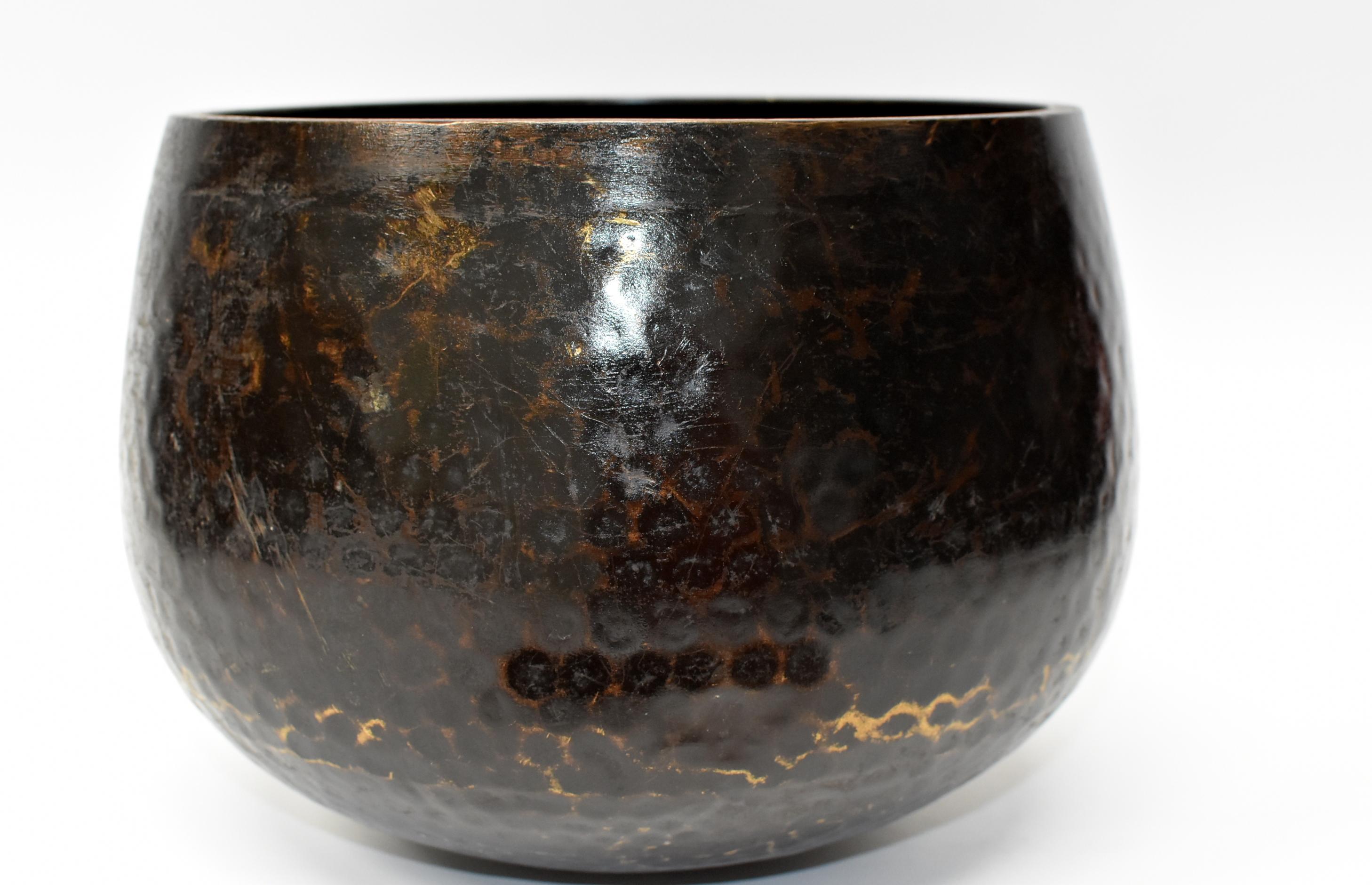 Large Japanese Antique Bronze Singing Bowl 1, Black, Hand Hammered 5