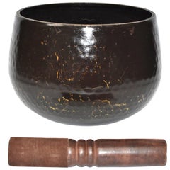 Large Japanese Antique Bronze Singing Bowl 2, Brown, Hand-Hammered
