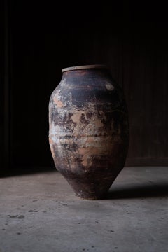 Grand pot à thé « Cha Tsubo » japonais ancien, recouvert de papier, de style wabi-sabi, XIXe siècle