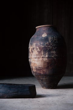 Large Japanese Antique Paper-Covered Wabi-Sabi Cha Tsubo Tea Storage Jar 19th C