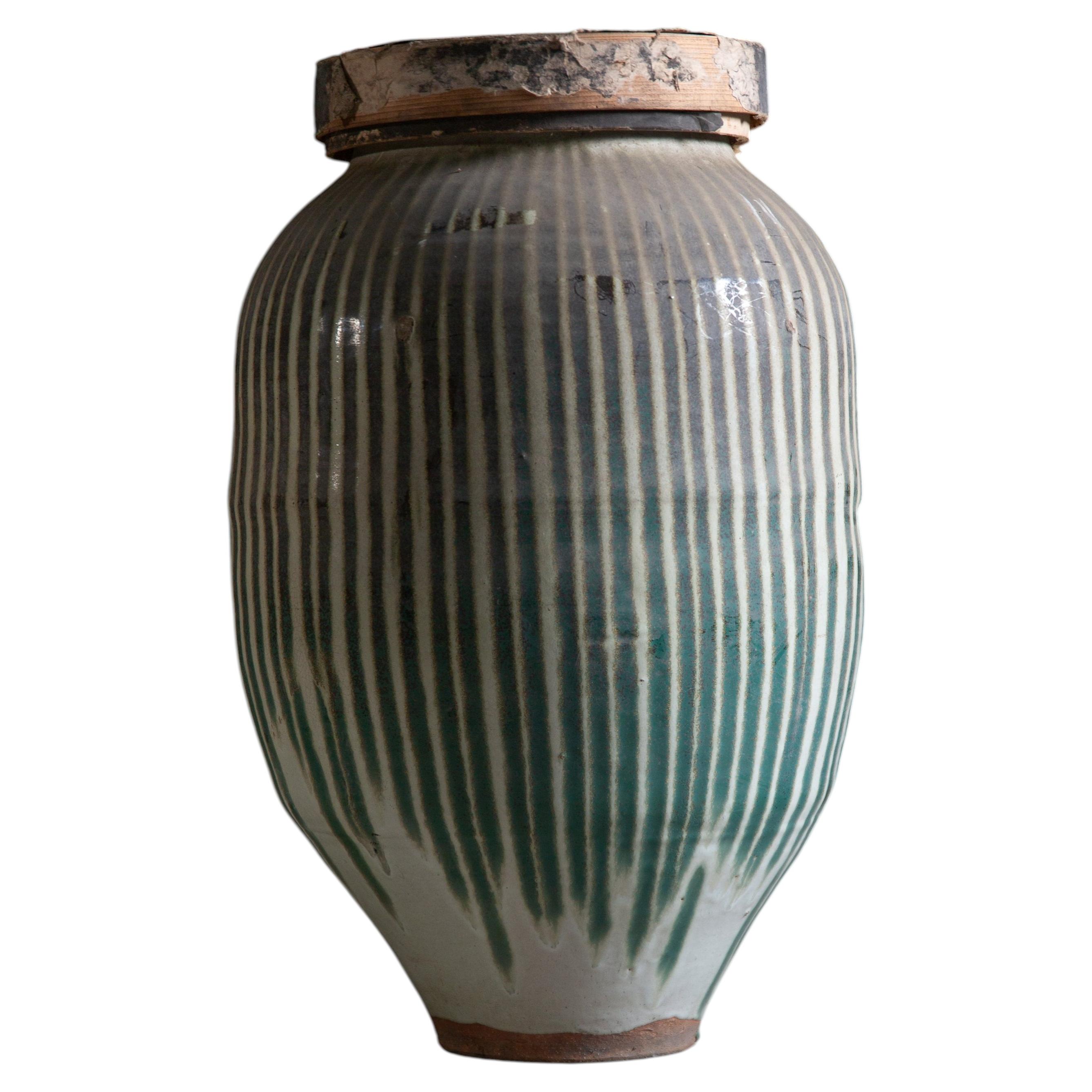 Grande vaso da terra giapponese Shigaraki Cha Tsubo, vaso Ao Sudare Greene & Greene in vendita