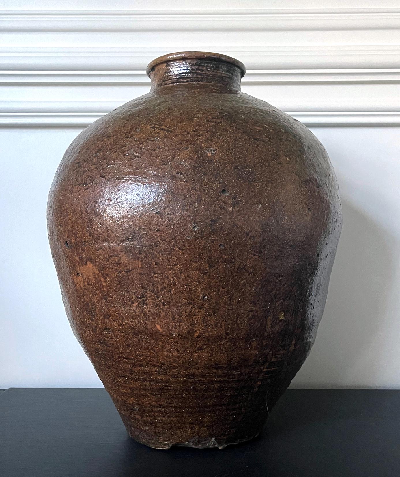 Glazed Large Japanese Antique Tokoname Tsubo Stoneware Floor Jar