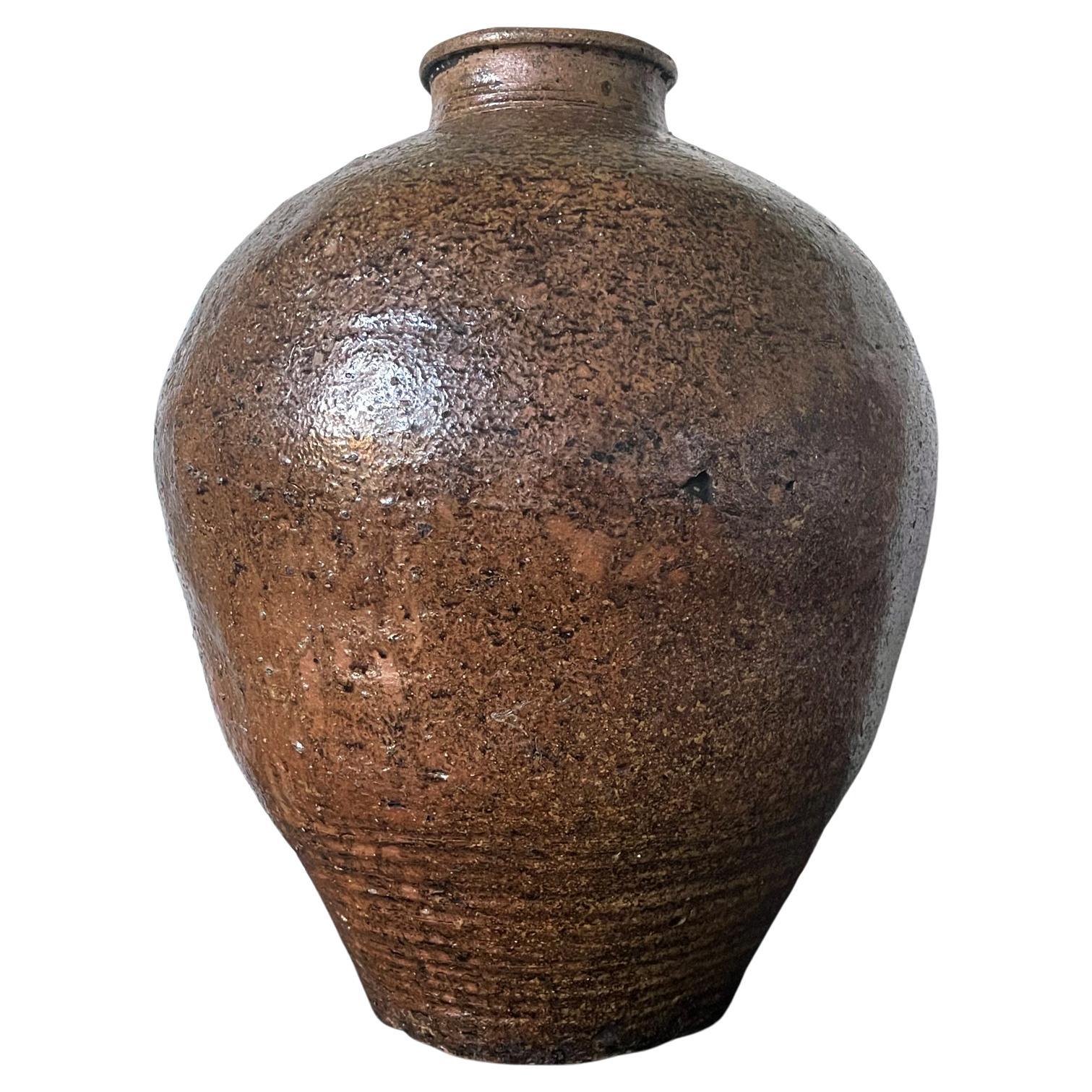Large Japanese Antique Tokoname Tsubo Stoneware Floor Jar