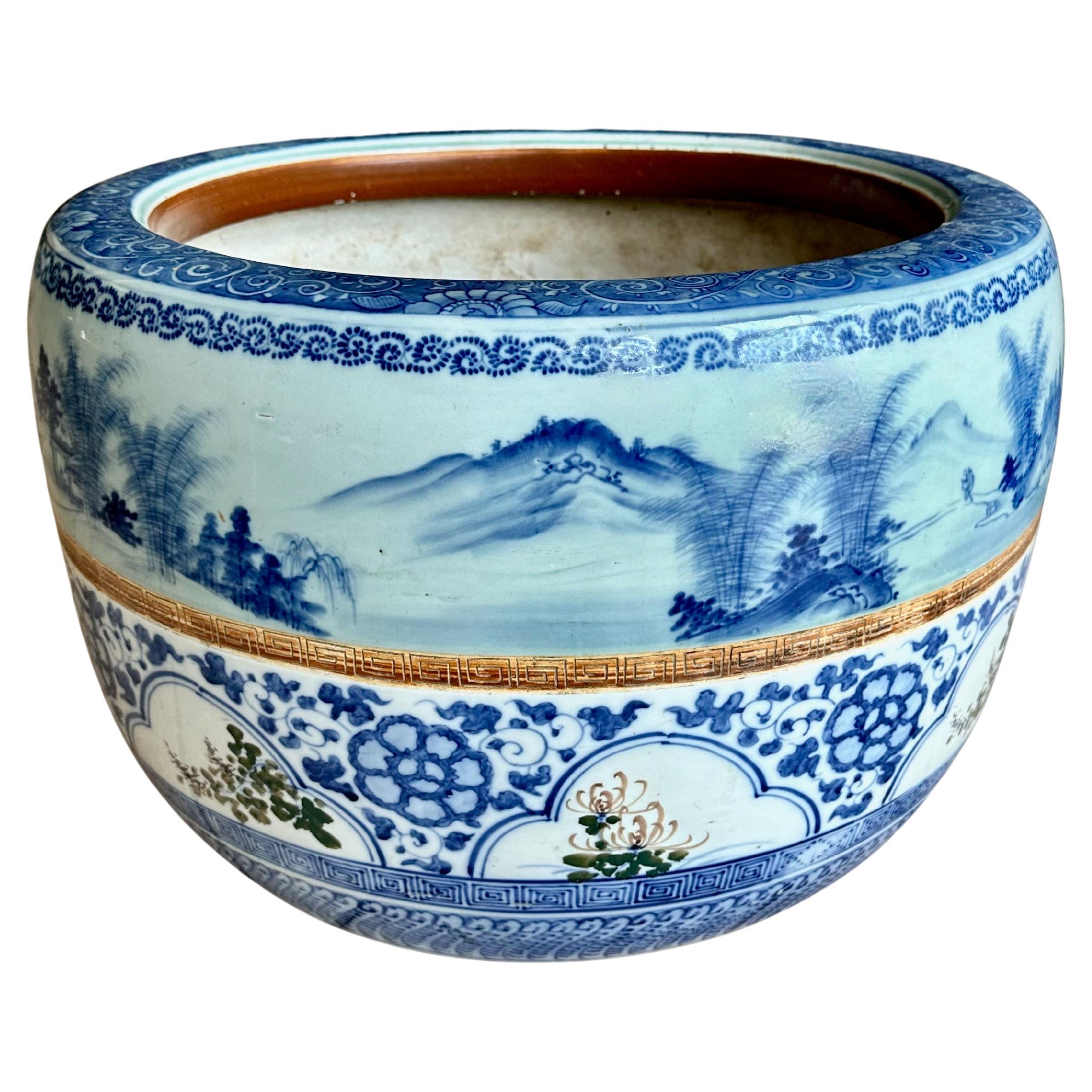 Grande jardinière japonaise Hibachi en porcelaine d'Arita