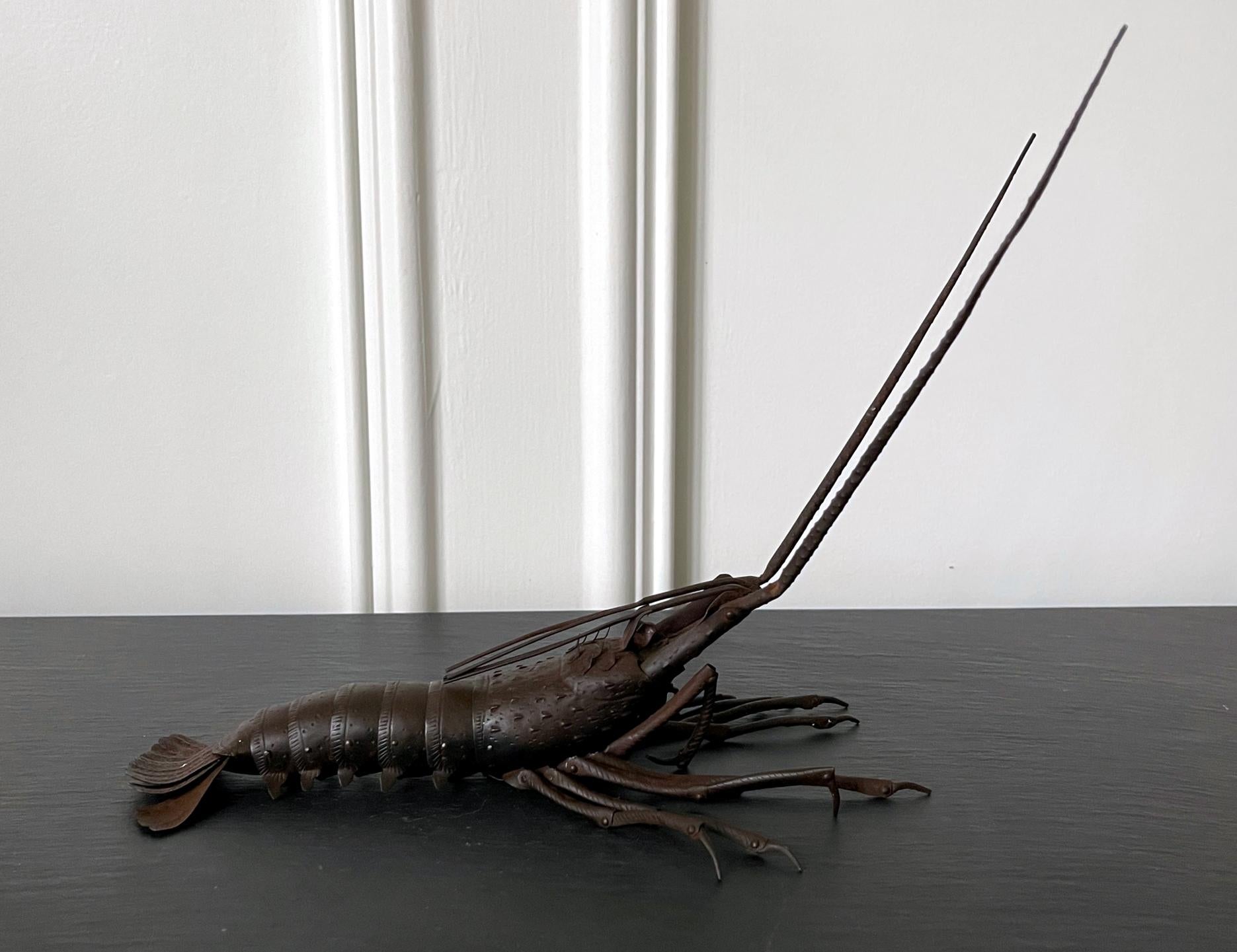 Japonisme Large Japanese Articulate Iron Lobster Jizai Okimono Signed