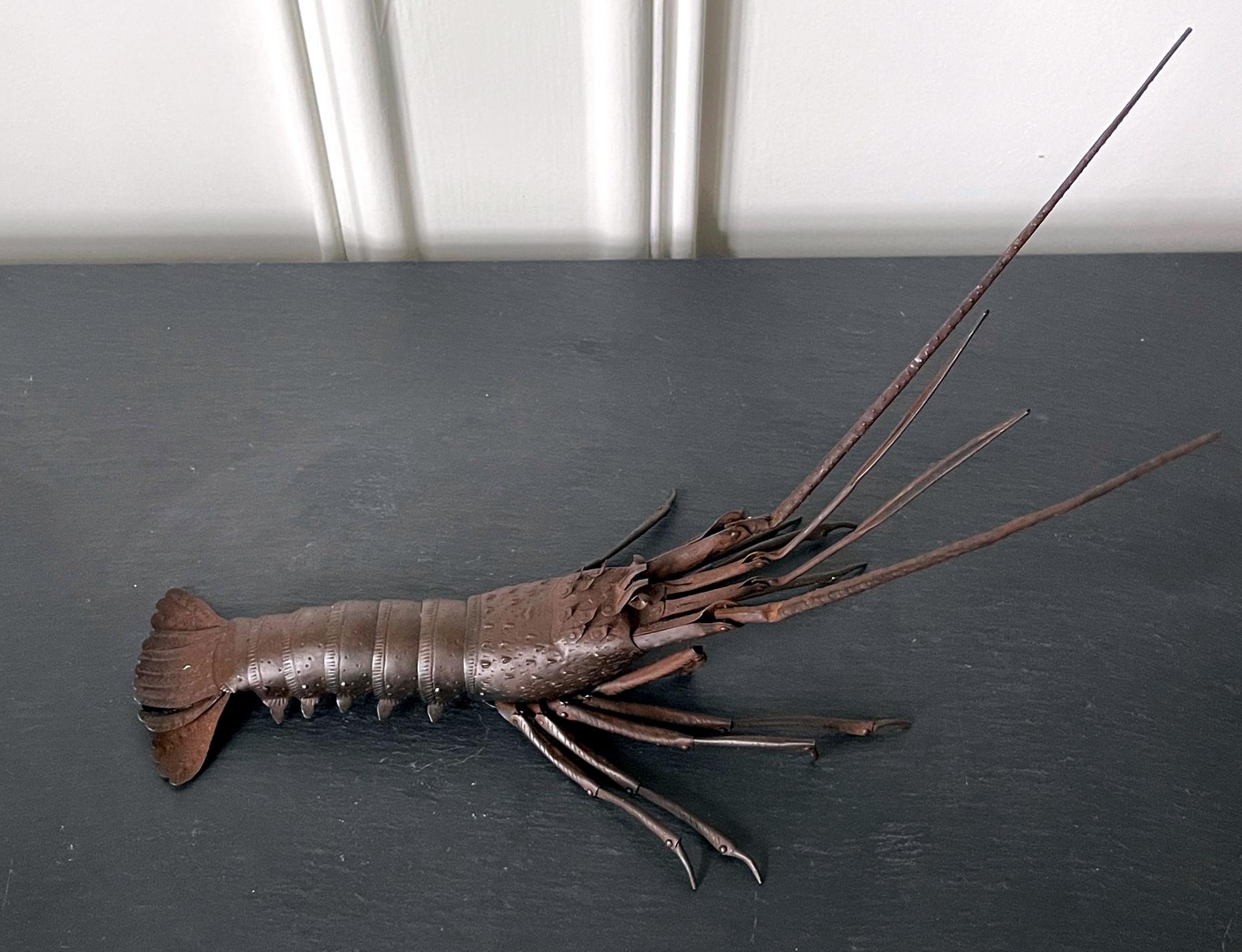 Large Japanese Articulate Iron Lobster Jizai Okimono Signed 1