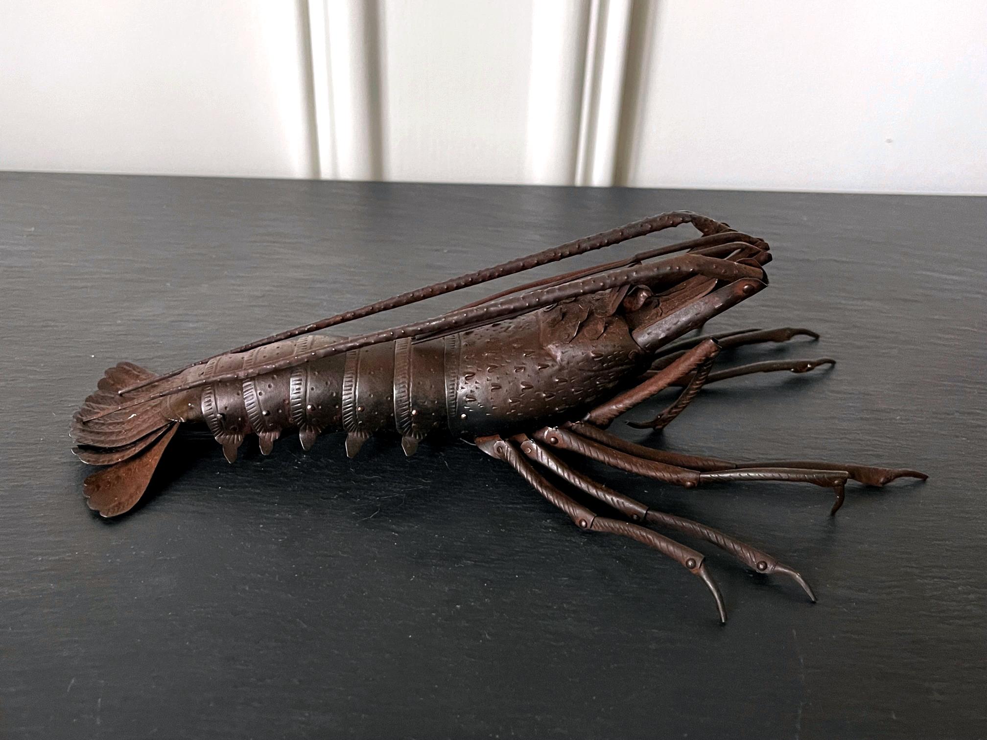 Large Japanese Articulate Iron Lobster Jizai Okimono Signed 2
