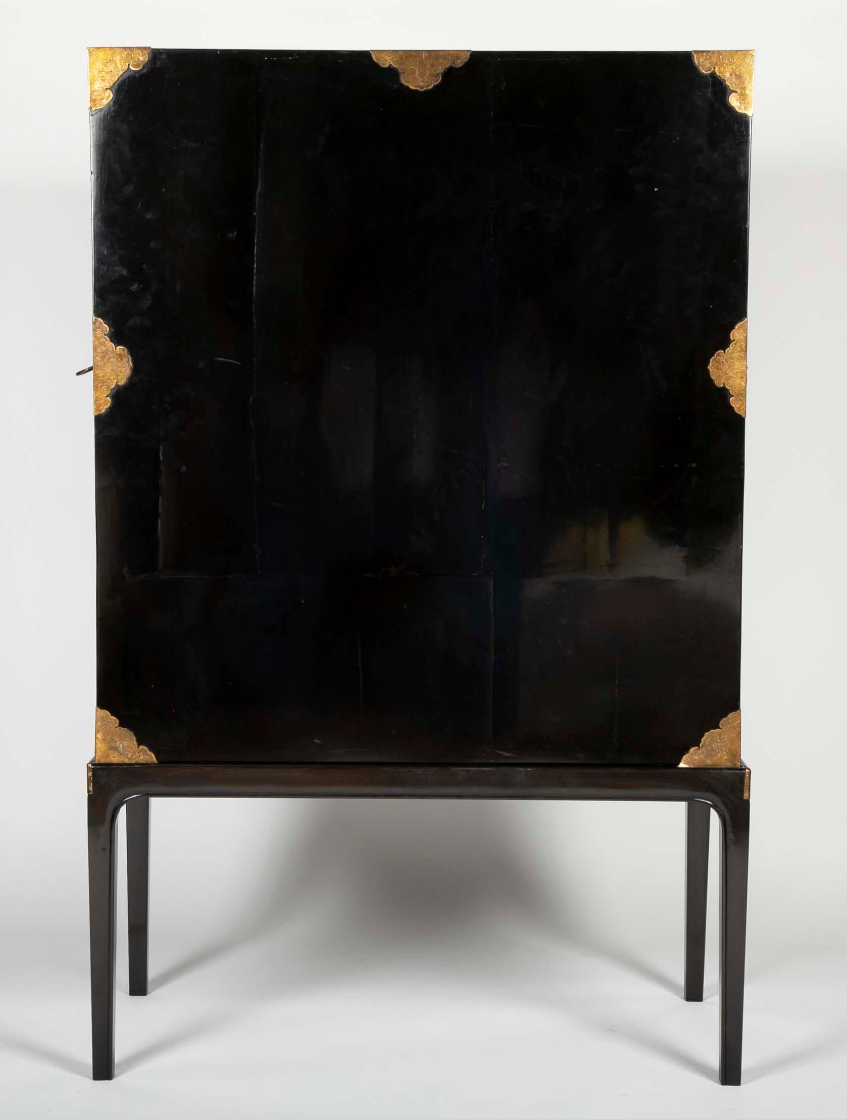 Large Japanese Black and Gold Lacquered Cabinet on Stand with Gilt Mounts 14