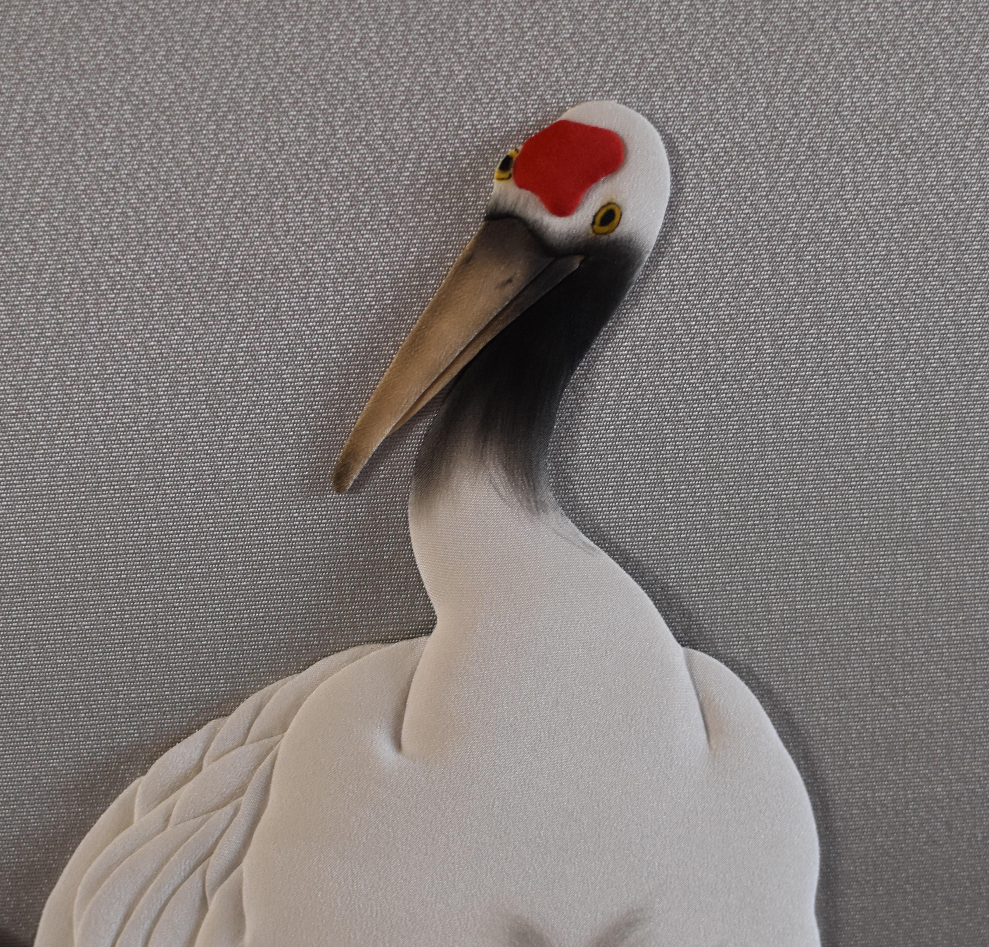 Japanese Contemporary Silk Brocade Oshie Decorative Art, Black Cream  1