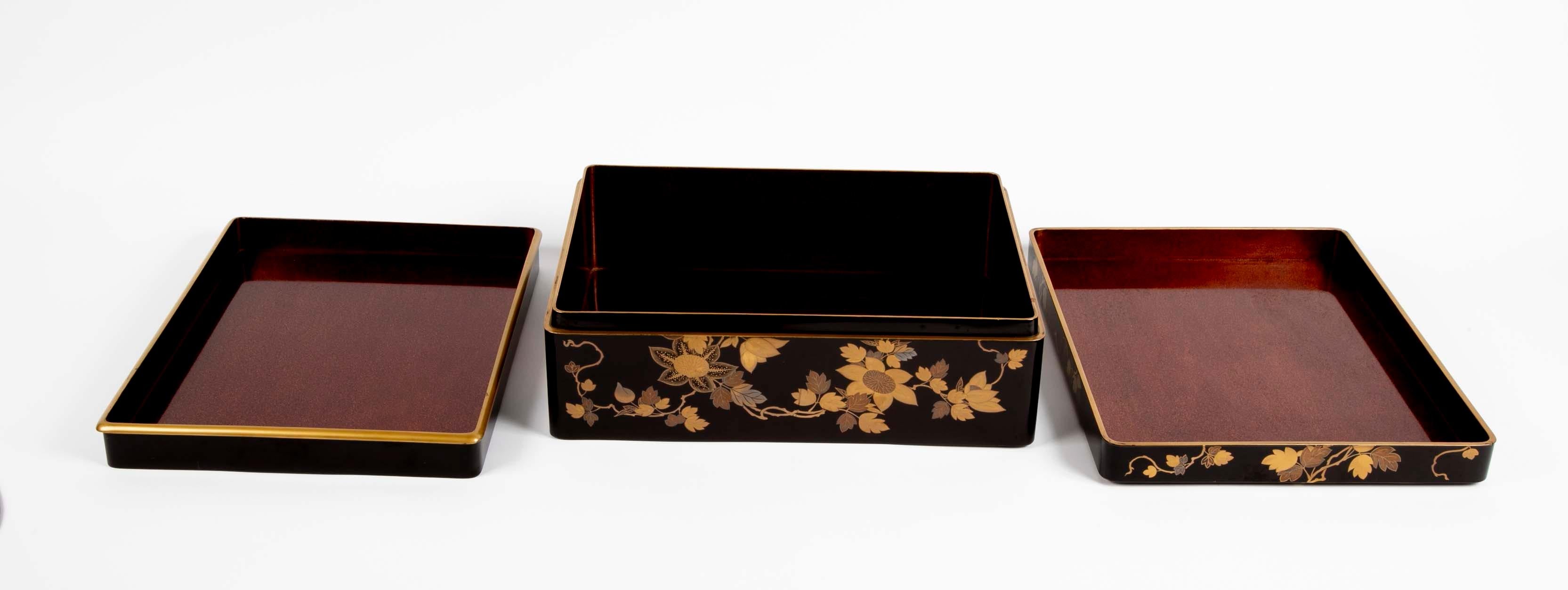 Large Japanese Black Lacquer Box with Gilt Vine Design at 1stDibs ...