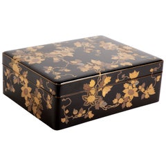 Large Japanese Black Lacquer Box with Gilt Vine Design