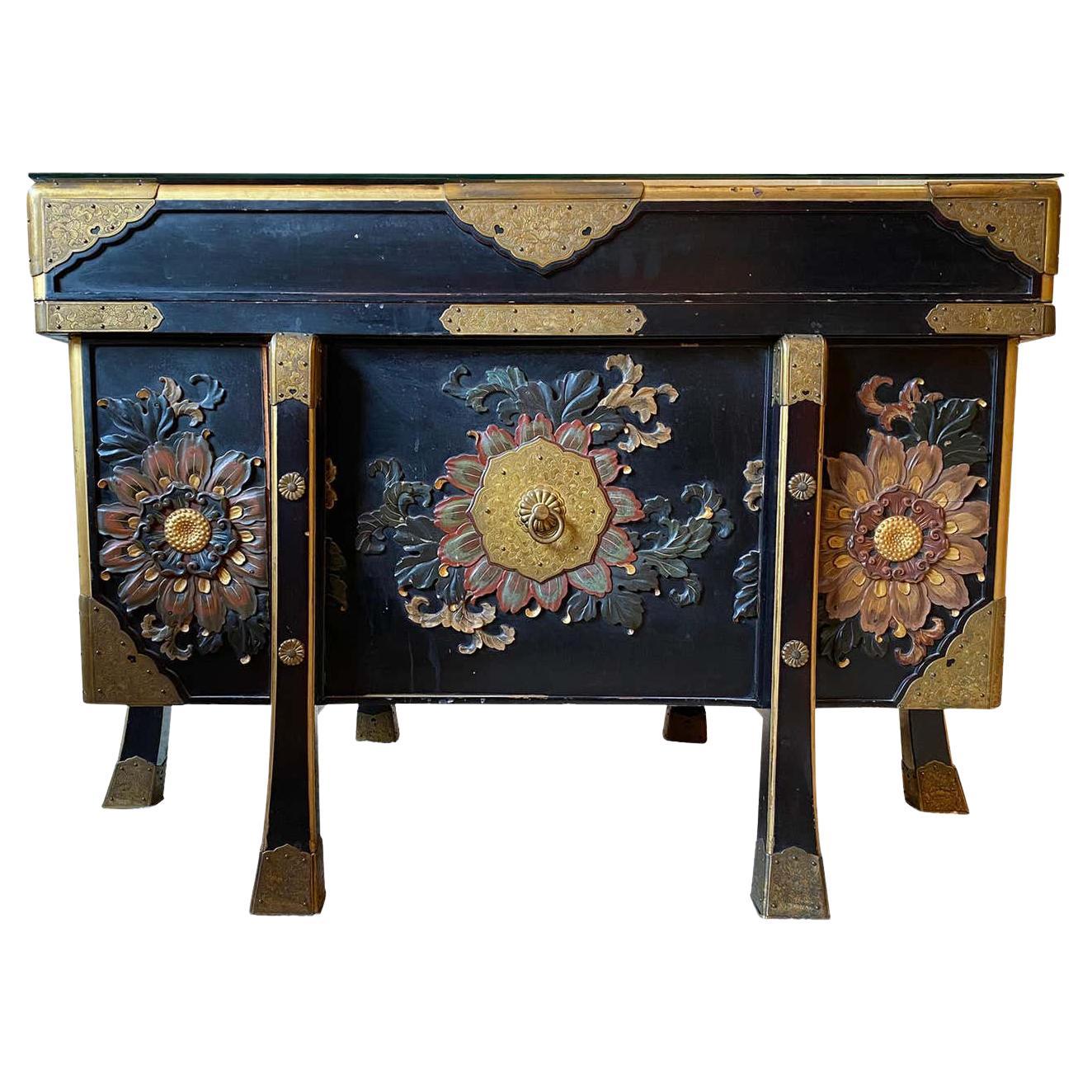 Large Japanese Black Lacquered Storage Chest, 19th Century