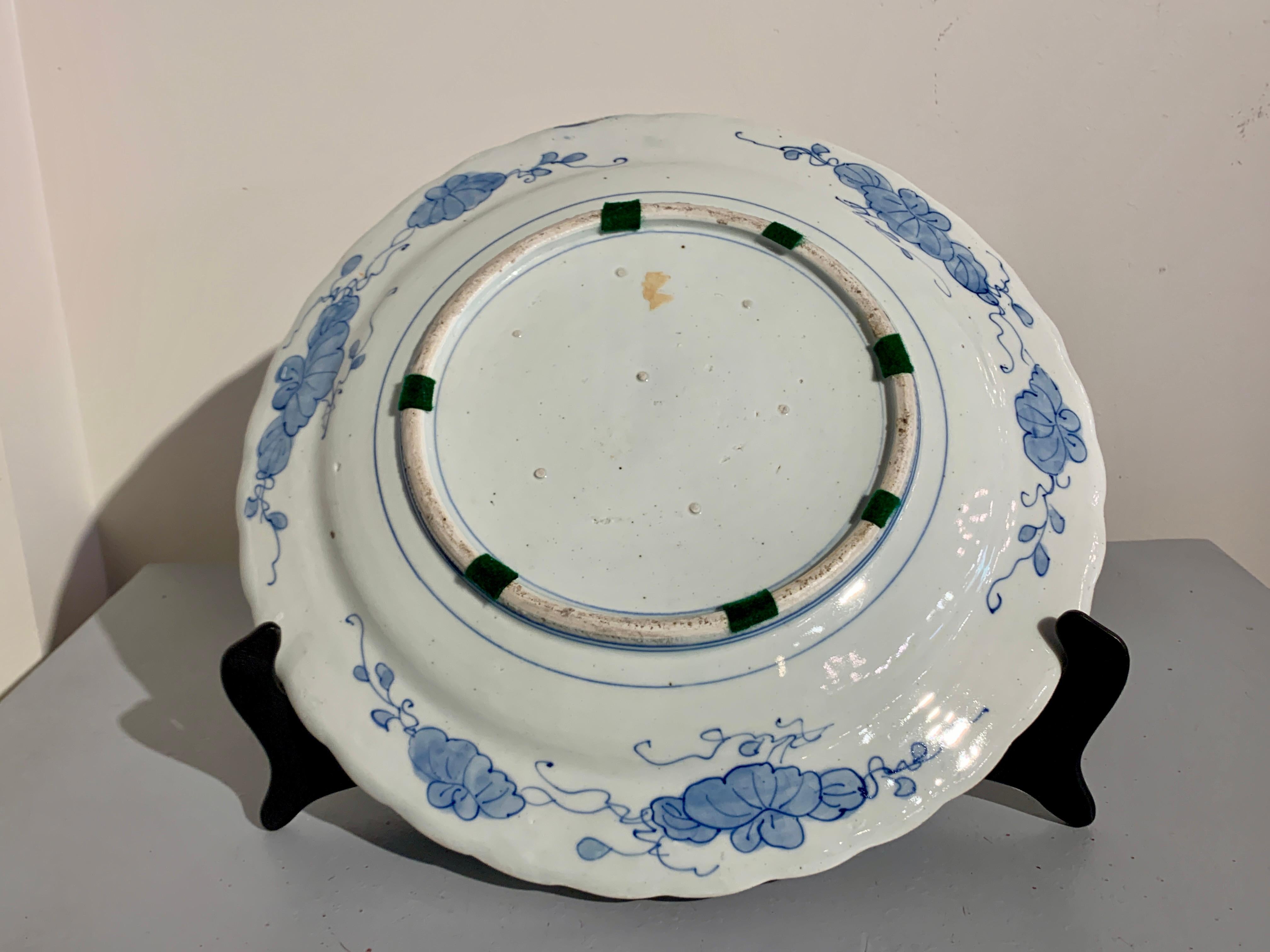 Large Japanese Blue and White Arita Ware Porcelain Charger, Meiji Period In Good Condition In Austin, TX